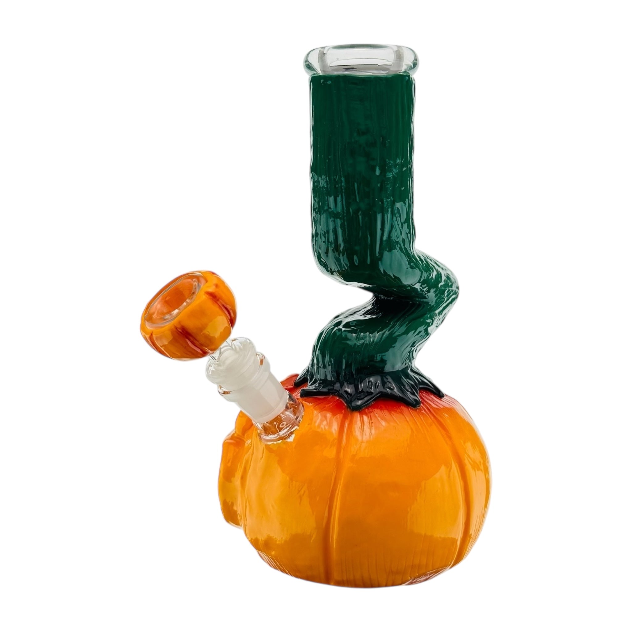 Spooky Jack'o'Lantern With Zong Neck Glass Monster Bong 10 Inches tall white back ground