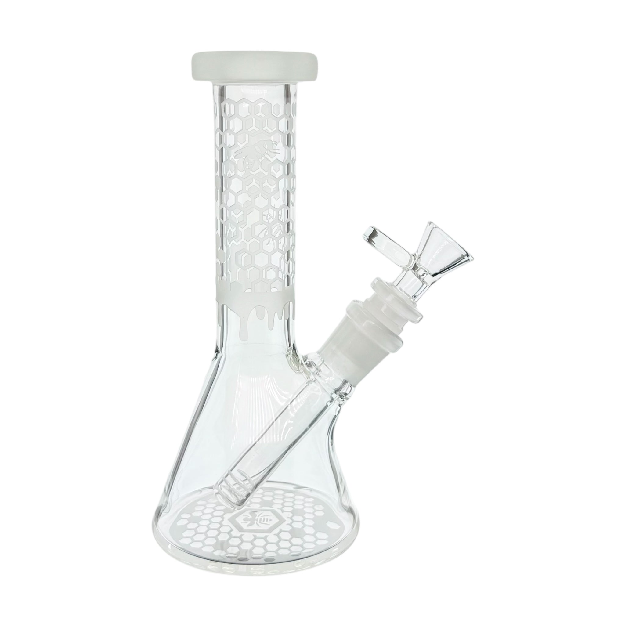 Sandblasted Beaker Base Glass Bong With Honeycomb And Bees 8 Inches