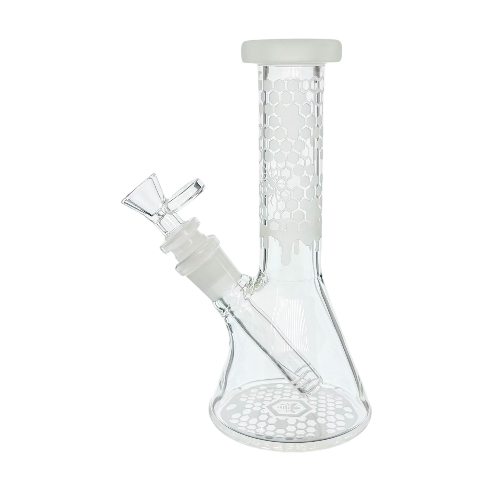 Sandblasted Beaker Base Glass Bong With Honeycomb And Bees 8 Inches cute