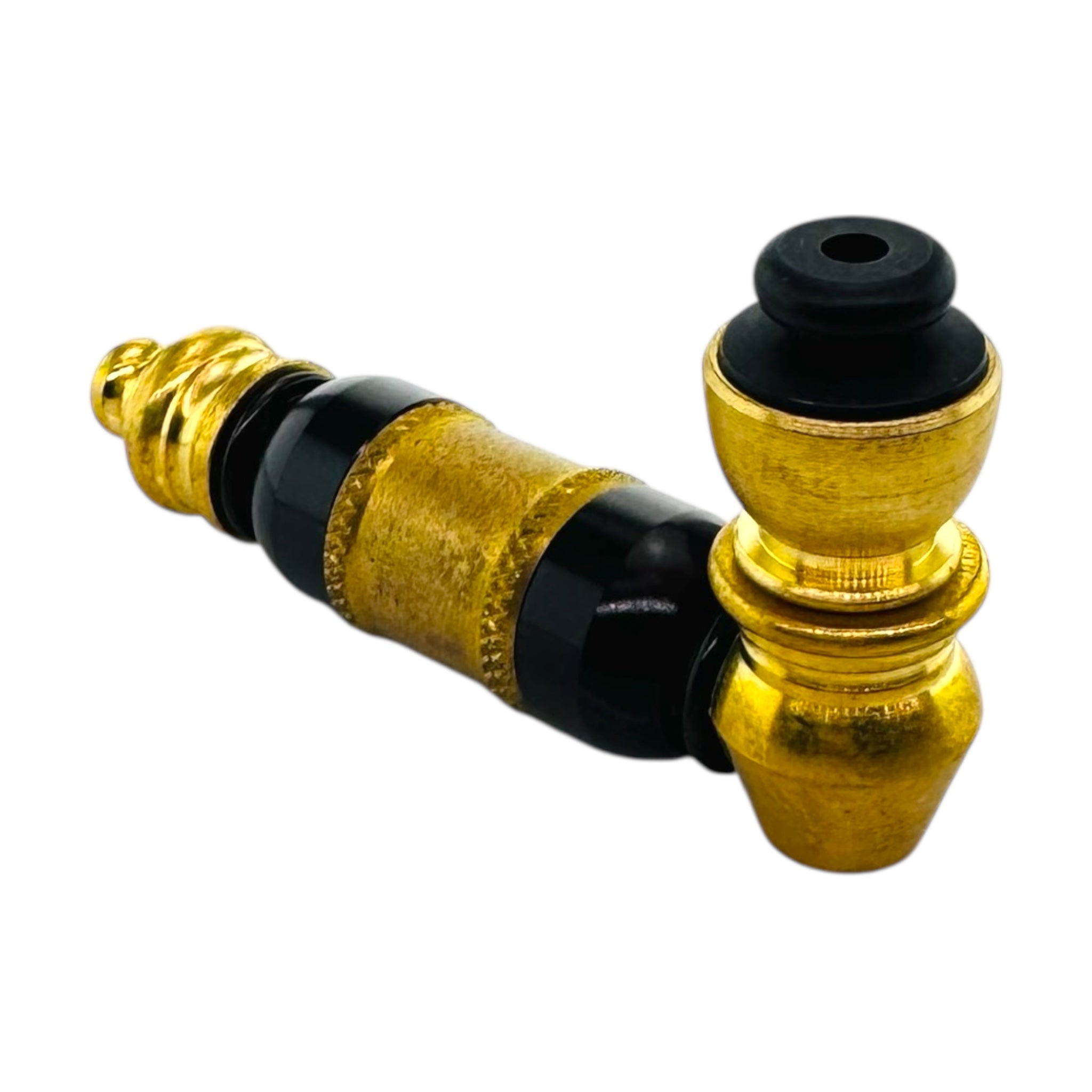 Gold and black smoking pipe on a white background