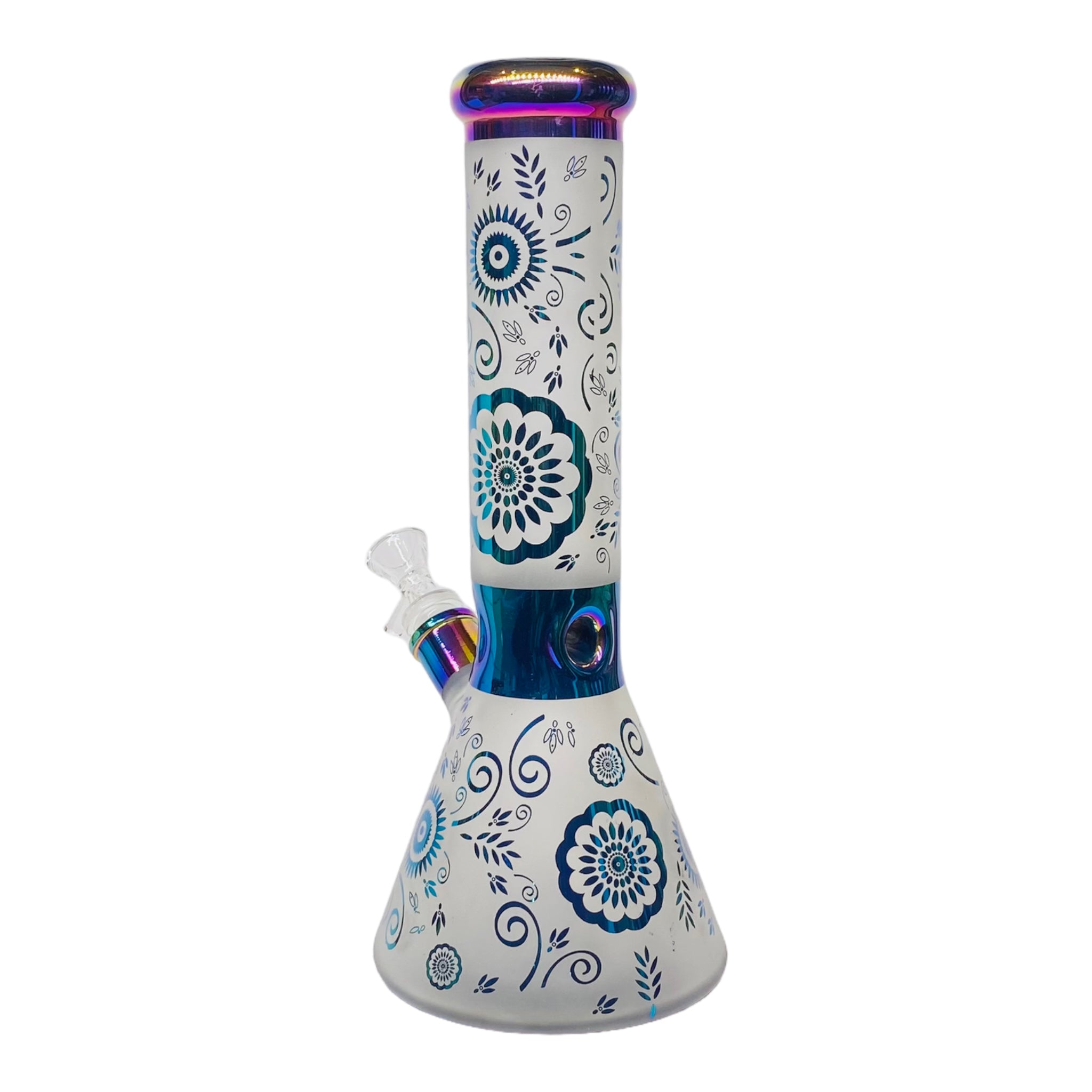 rainbow mushroom 12 Inch Sandblasted Beaker Base Glass Bong With Rainbow Flowers
