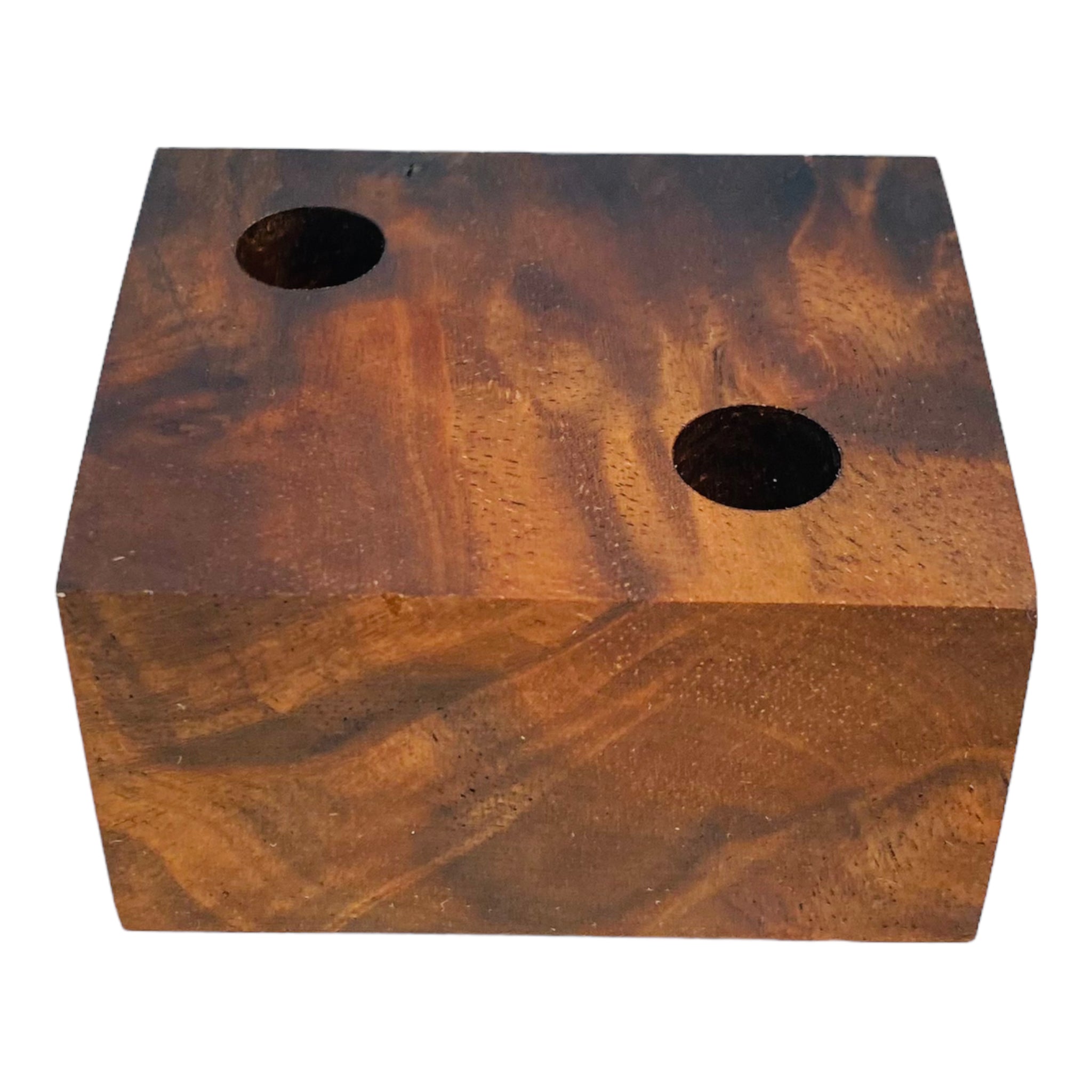 2 Hole Wood Display Stand Holder For 14mm Bong Bowl Pieces Or Quartz Bangers Black Walnut Burl perfect for displaying bong bowls, quartz bangers, marbles, and carb caps