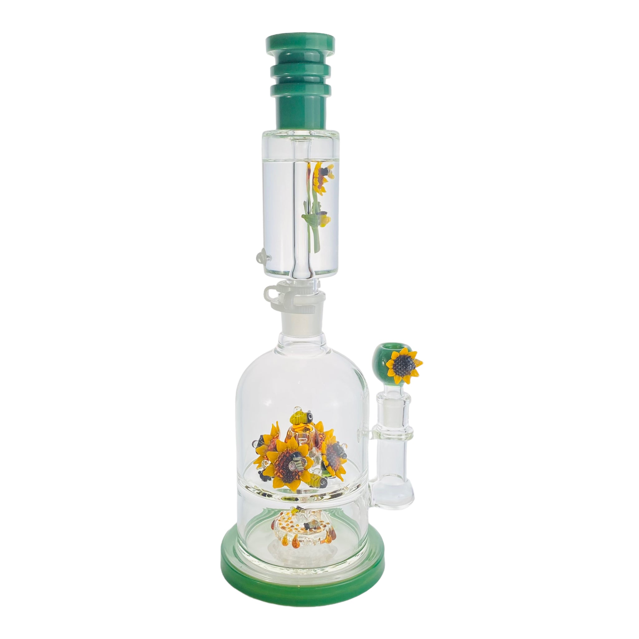 Apollo Glass - Large Sunflower Garden With Bees Glass Bong With Glycerin Freeze Coil Top