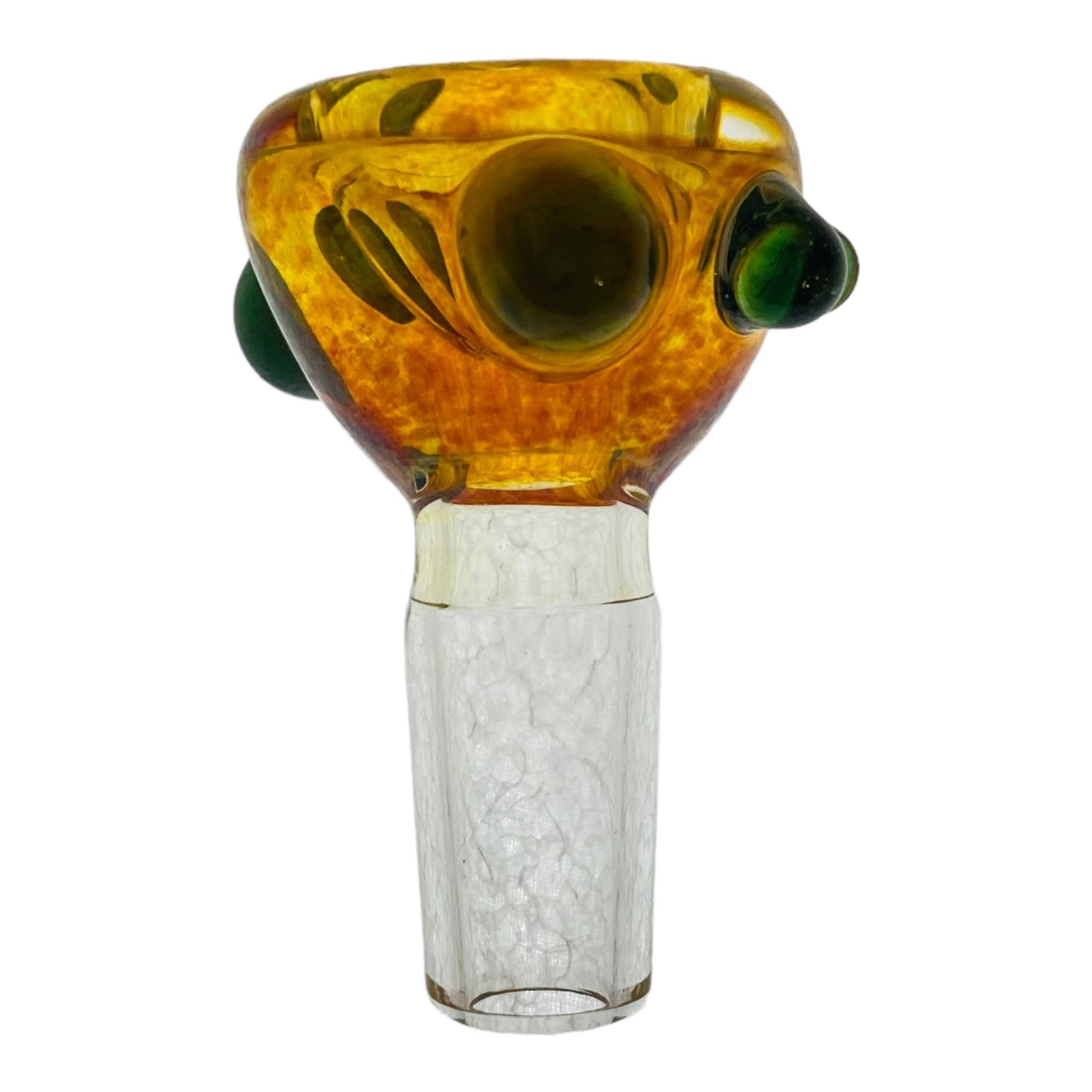 Arko Glass - 14mm Bowl Amber Frit Bubble With Green Dots