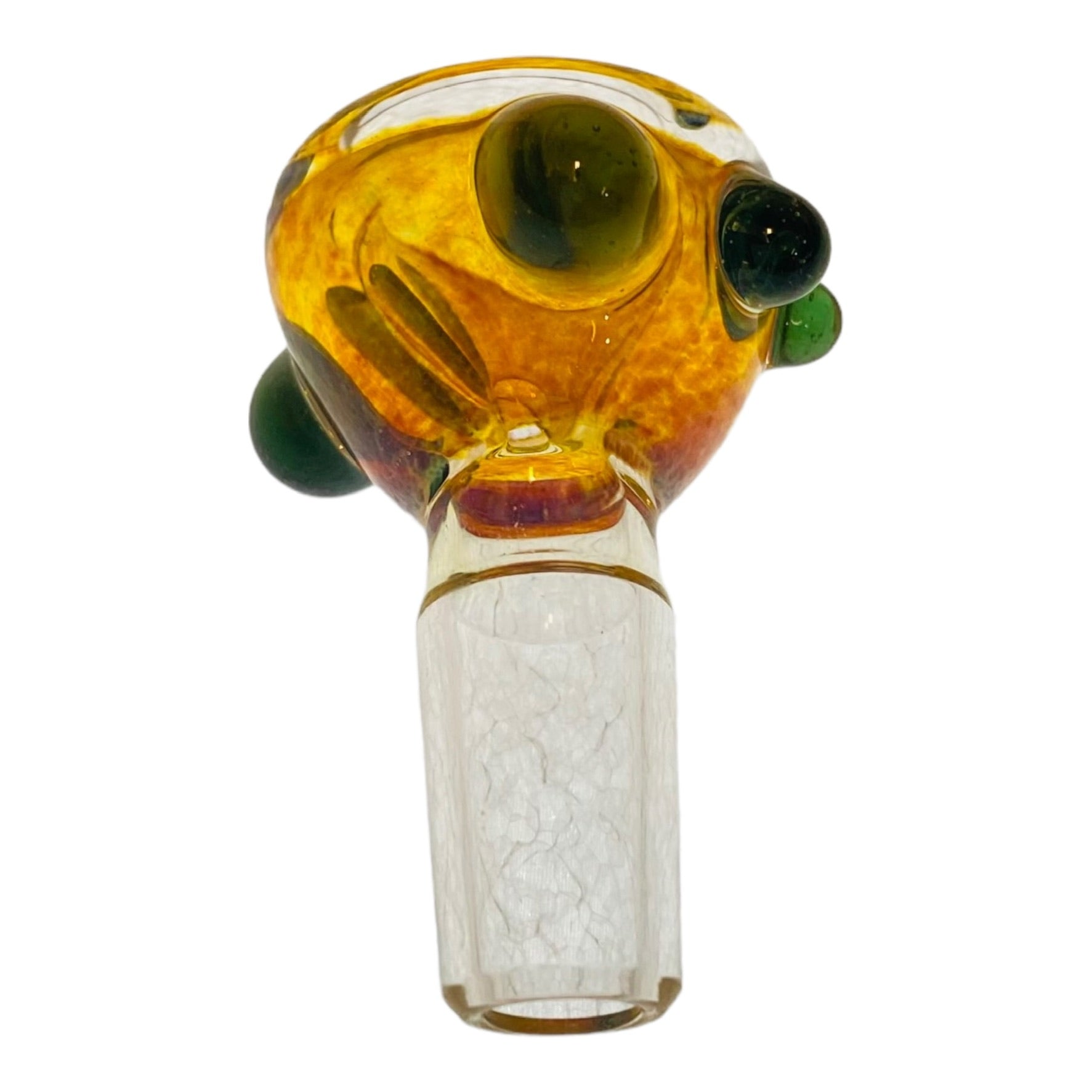 Arko Glass - 14mm Bowl Amber Frit Bubble With Green Dots