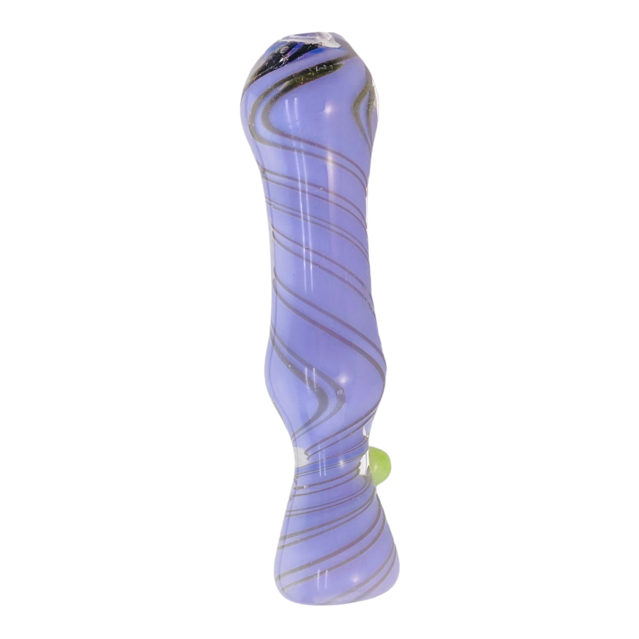 Glass Chillum Pipe - Purple With Black Spirals And Green Dot