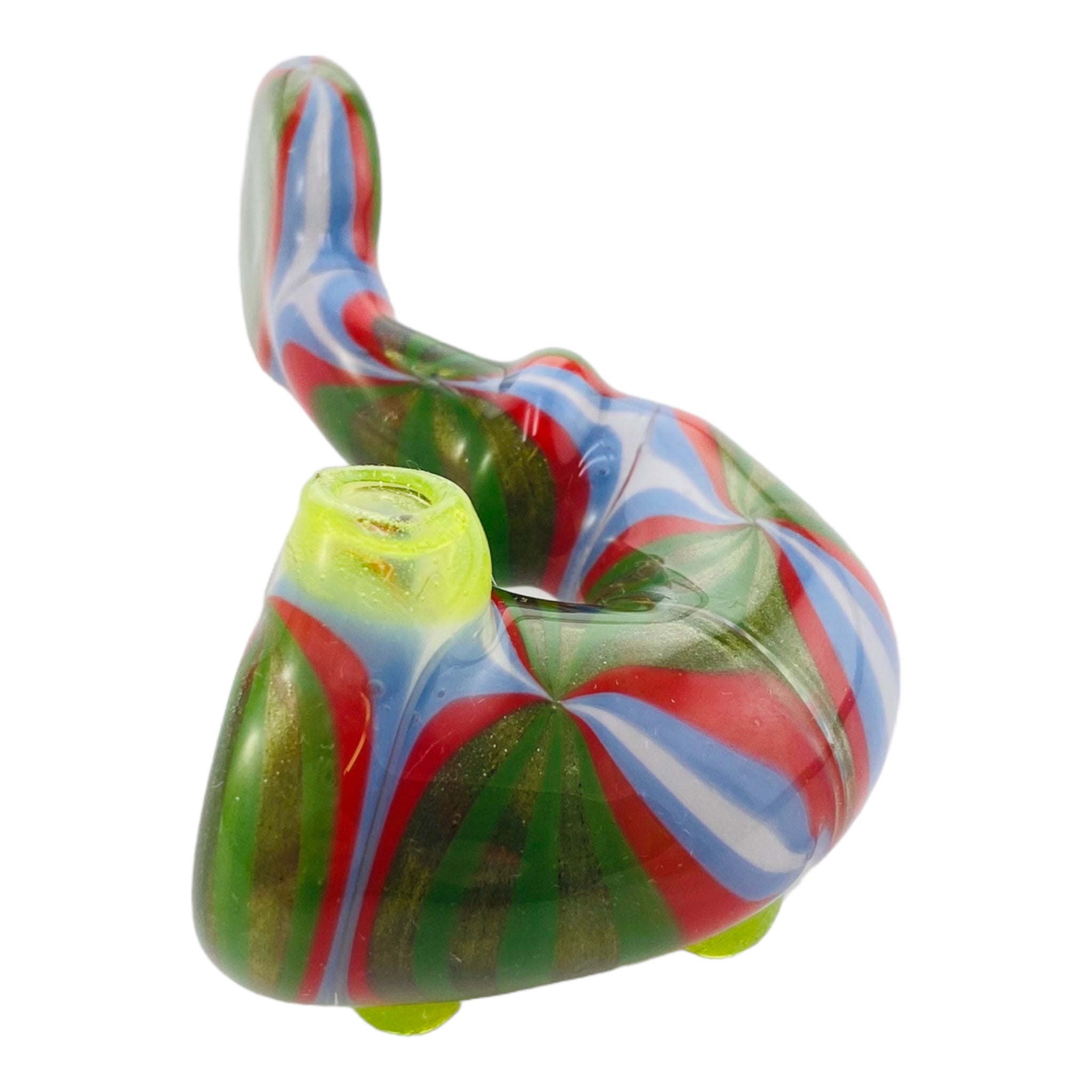 Custom Glass Sherlock Hand Pipe With Red, White, Blue And Green Wig Wag Sections