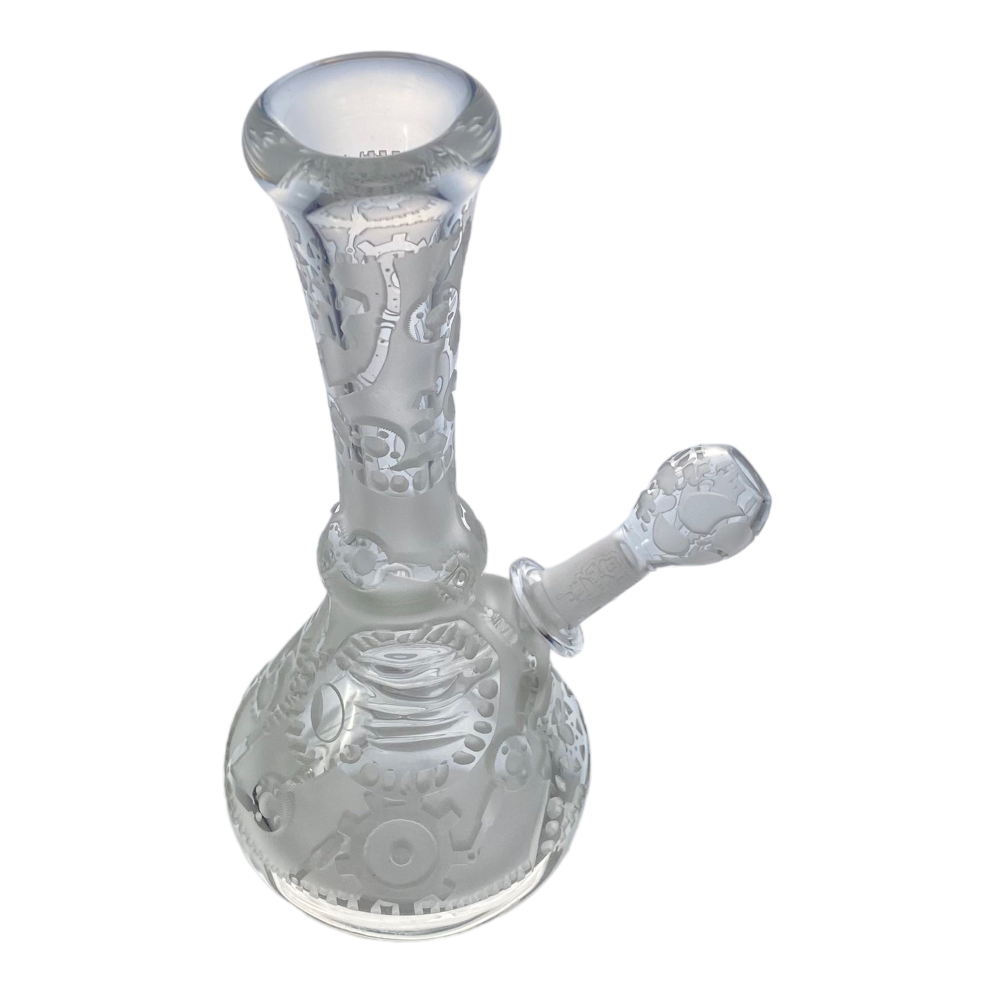 Liberty 503 Glass - Steampunk Gears Sandblasted Mini Tube With Fixed Angled 10mm Male