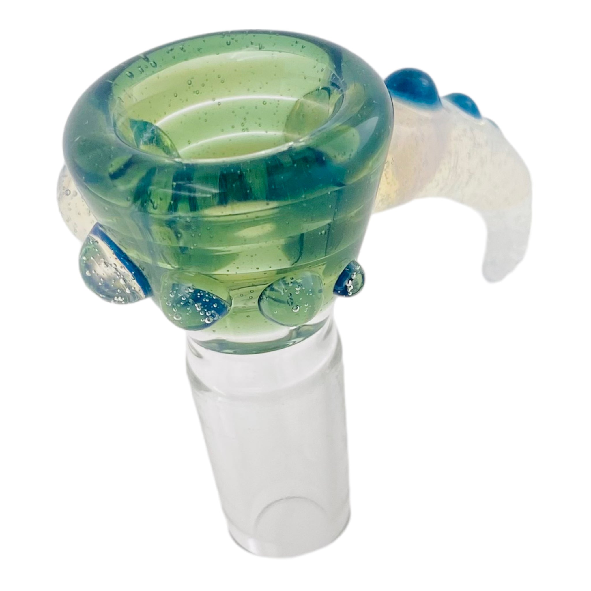 Arko Glass - 14mm Flower Bowl - Green Bowl With Opaque Handle Horn