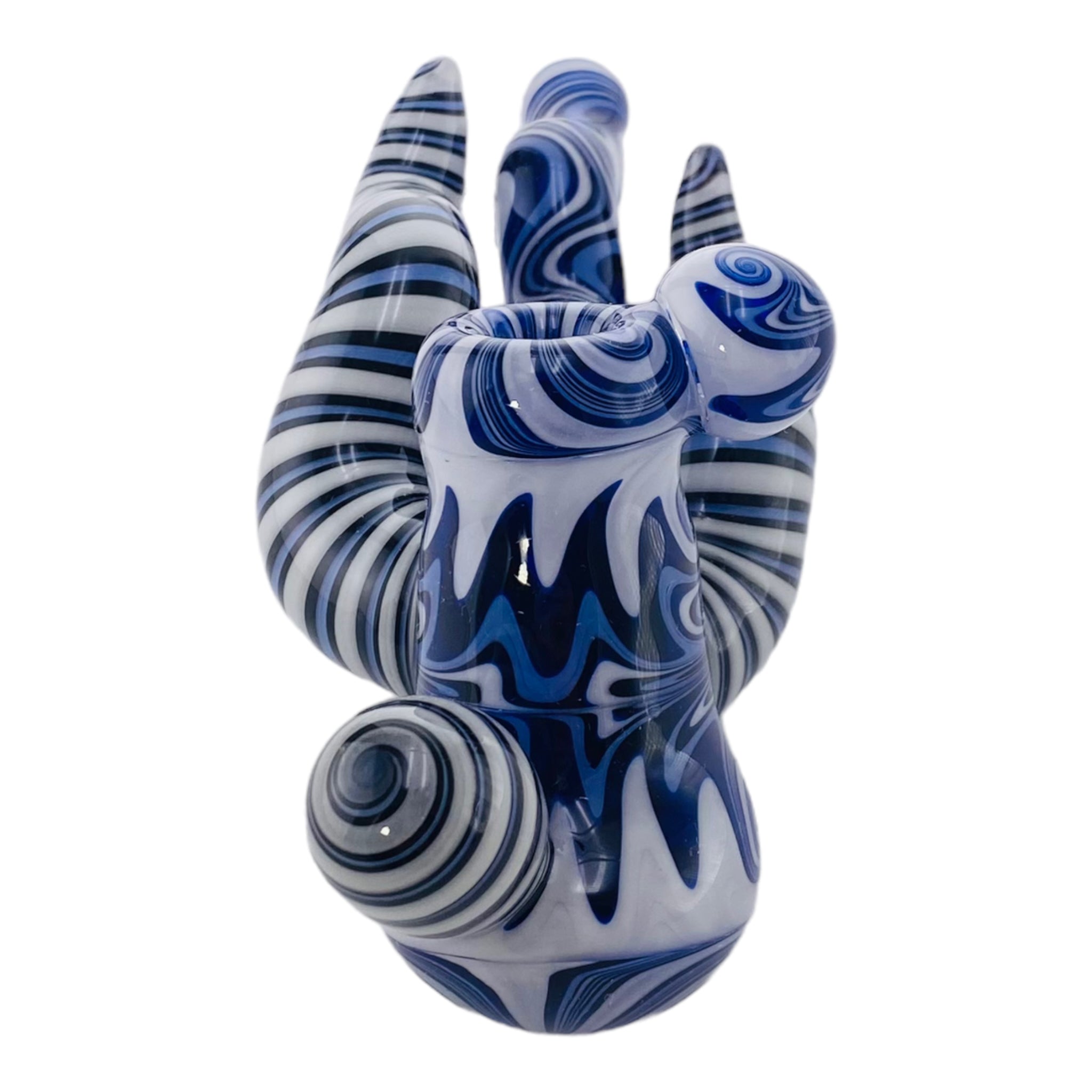 Custom Lay Down Blue And White Wig Wag Hammer Glass Hand Pipe