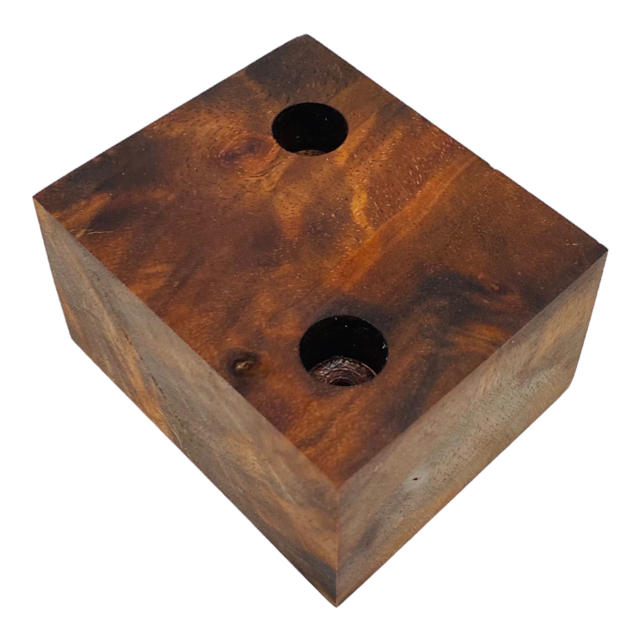 2 Hole Wood Display Stand Holder For 14mm Bong Bowl Pieces Or Quartz Bangers Black Walnut Burl perfect for displaying bong bowls, quartz bangers, marbles, and carb caps