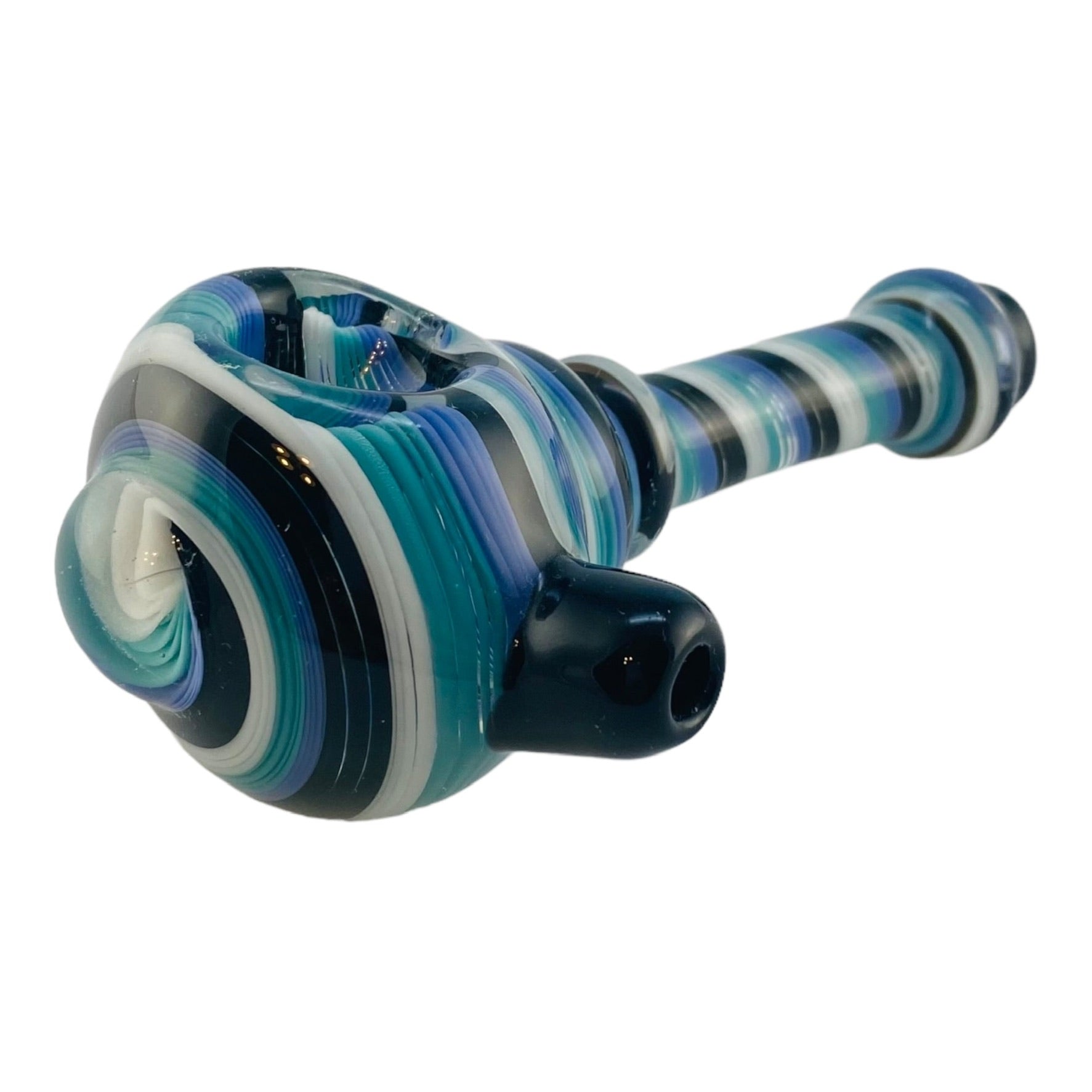 Glass Hand Pipe Inside Out Black,Teal, And White Spiral Twist Spoon