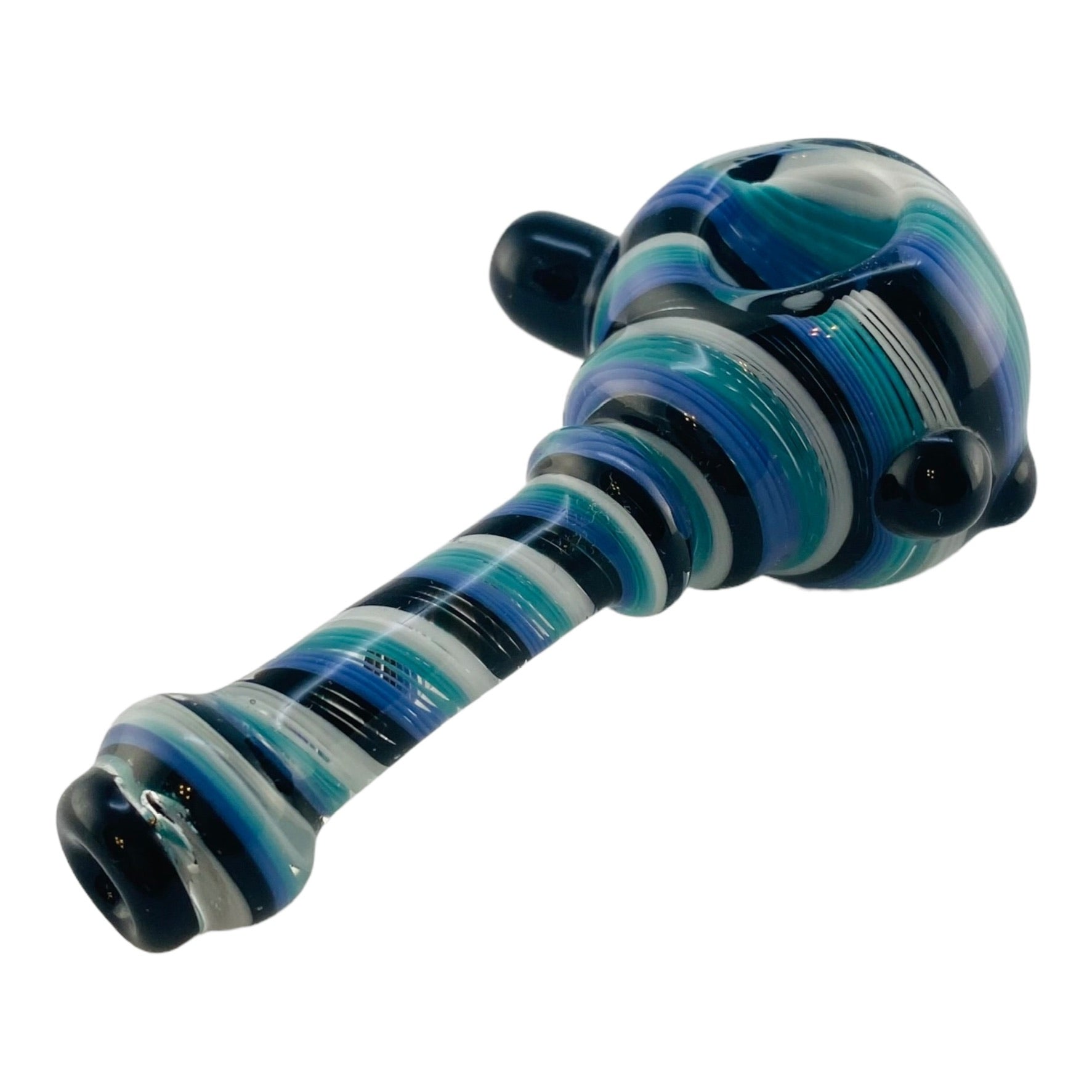 Glass Hand Pipe Inside Out Black,Teal, And White Spiral Twist Spoon