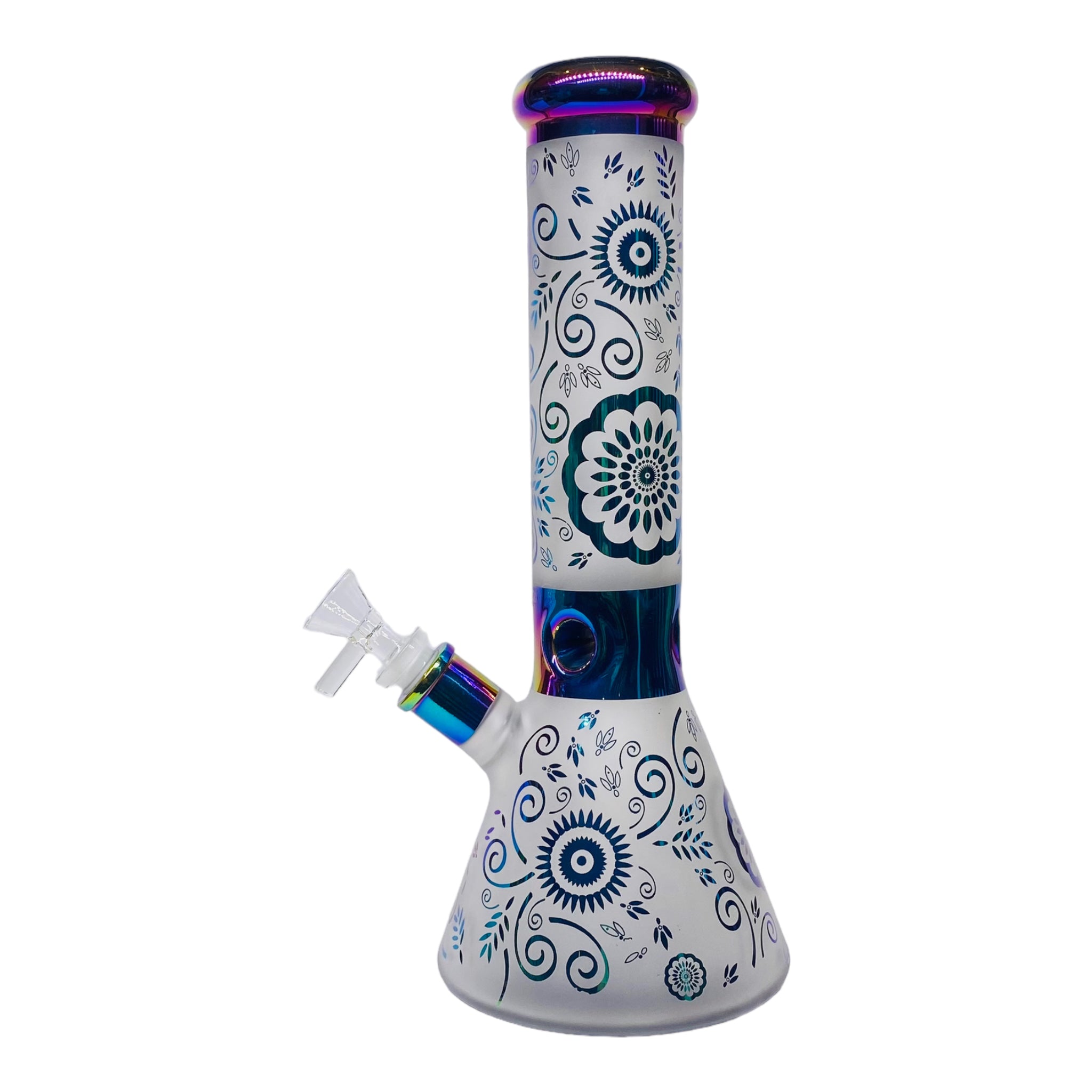 manly bong 12 Inch Sandblasted Beaker Base Glass Bong With Rainbow Flowers