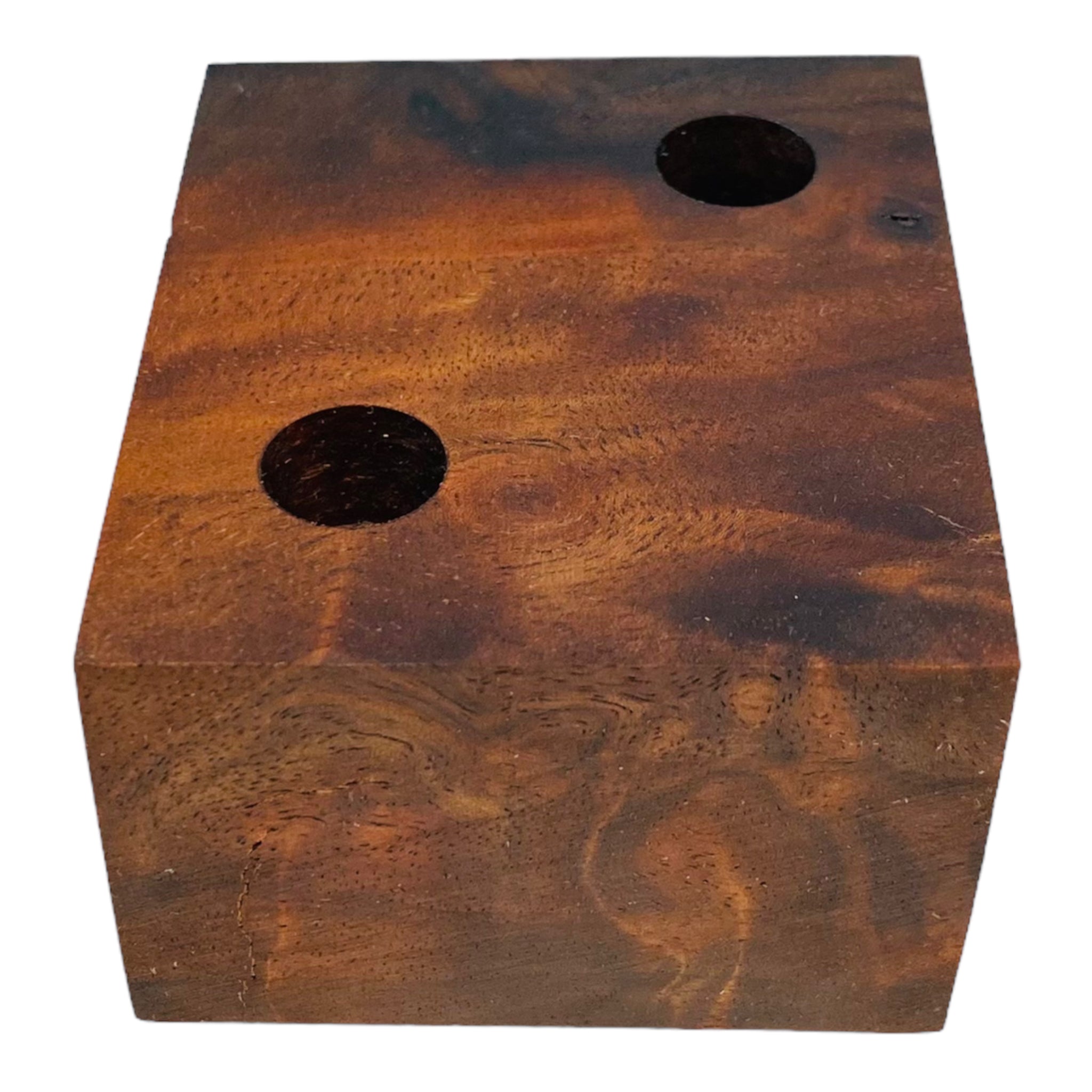 2 Hole Wood Display Stand Holder For 14mm Bong Bowl Pieces Or Quartz Bangers Black Walnut Burl perfect for displaying bong bowls, quartz bangers, marbles, and carb caps