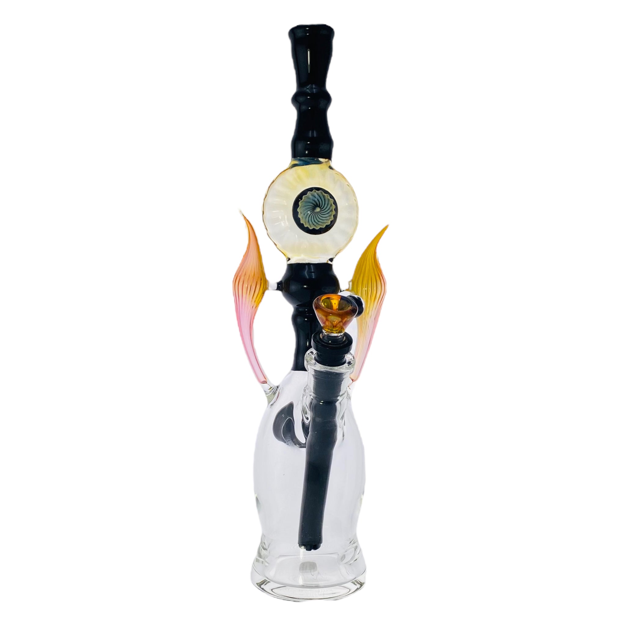 This 14-inch black and gold fume bong is a collaboration between Seth B Glass and US Tubes, combining superior craftsmanship with a stunning aesthetic. Fumed with real gold and featuring black US Tubes downstem