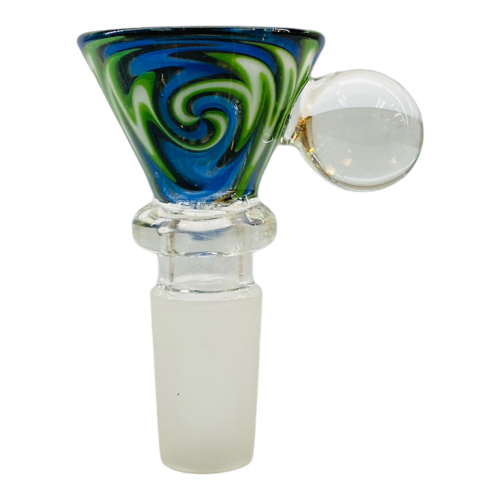 14mm Flower Bowl - Wig Wag Martini Bowl With Built In Honeycomb Screen - Green, Black, And Blue