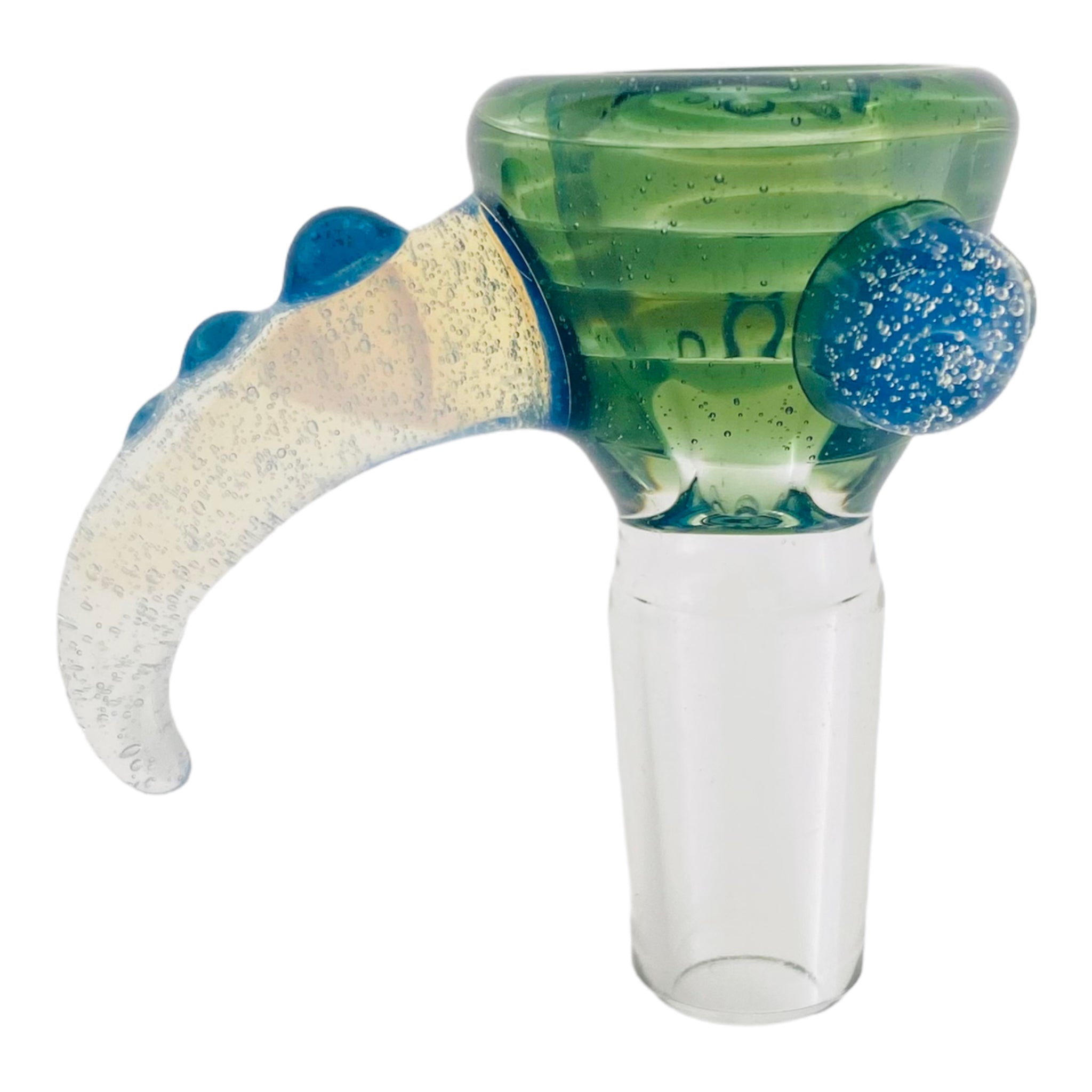 Arko Glass - 14mm Flower Bowl - Green Bowl With Opaque Handle Horn