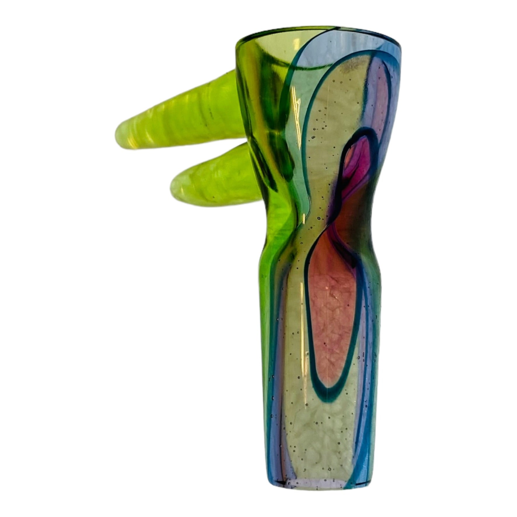 Optera Glass - Multicolored Stained Glass With Green Handle - 14mm Bowl Piece