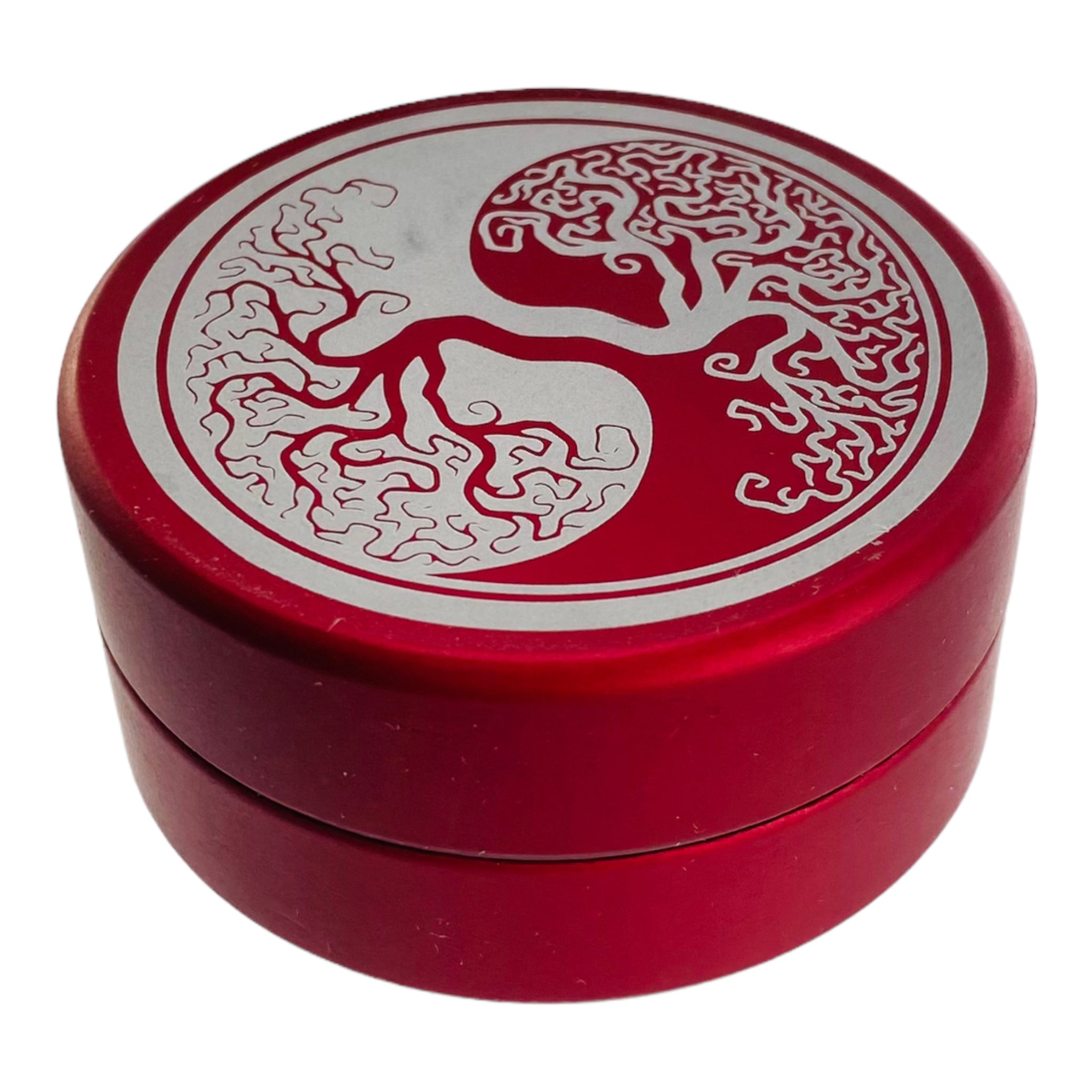 Tahoe Grinders - Red Anodized Aluminum Large Two Piece Herb Grinder With Ying Yang Trees
