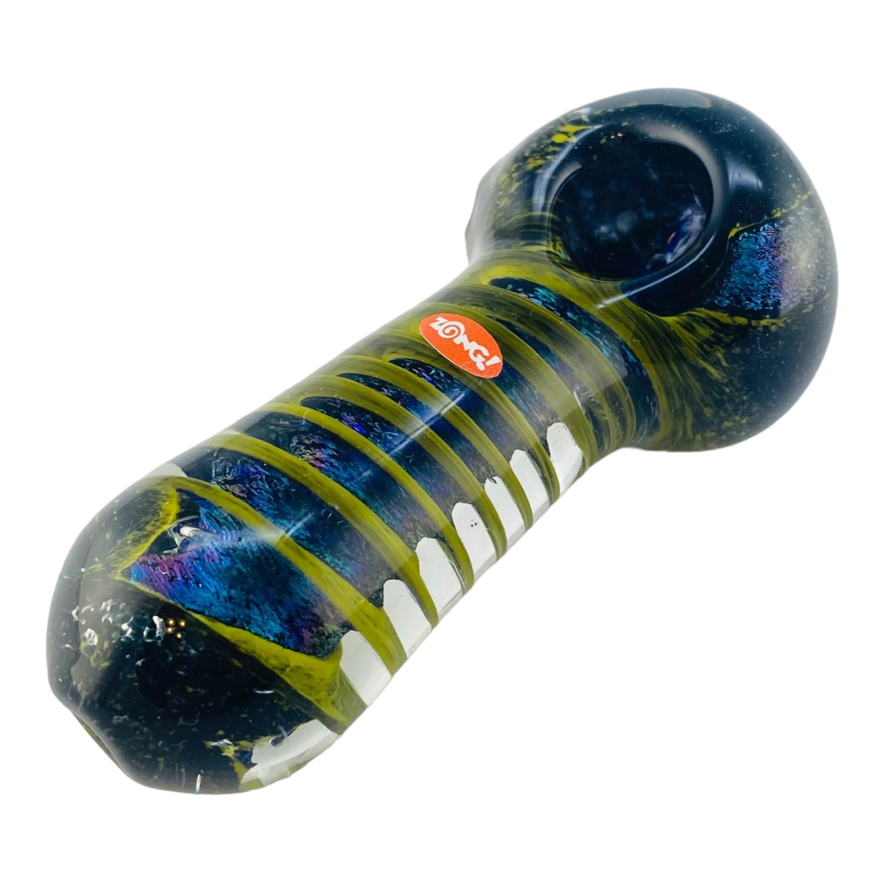 ZONG Glass - Black & Yellow With Blue Dichro Twist - Glass Hand Pipe