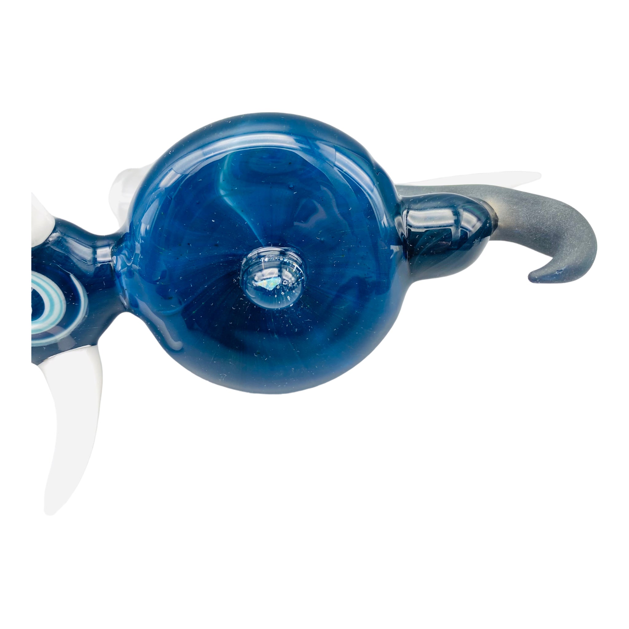 Large Blue Wig Wag Pull Bowl Custom Glass Dry Hand Pipe With Large Horns And Opals
