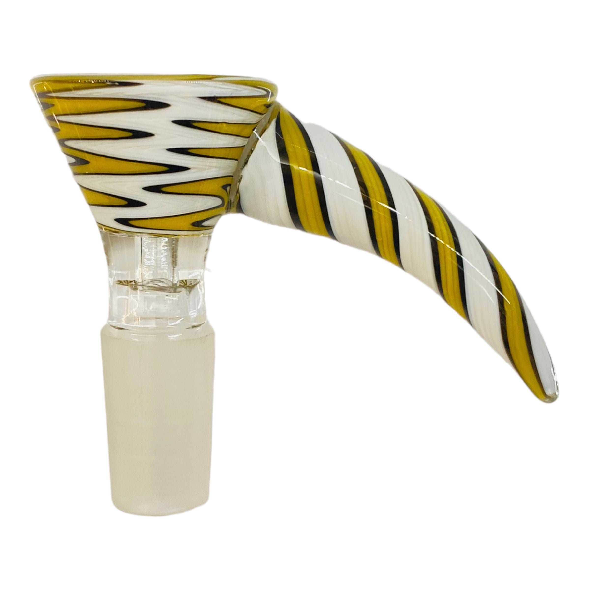 14mm Flower Bowls - Large Horn Martini Bong Bowl Piece With Color Wig Wag - Yellow And White