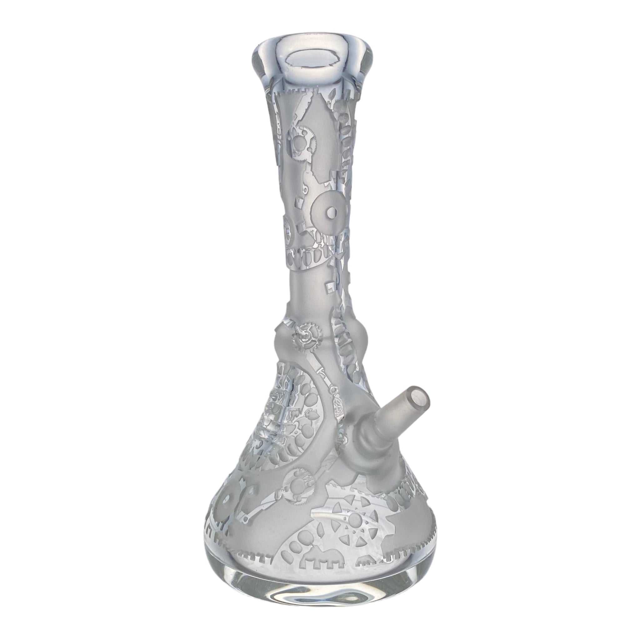 Liberty 503 Glass - Steampunk Gears Sandblasted Mini Tube With Fixed Angled 10mm Male