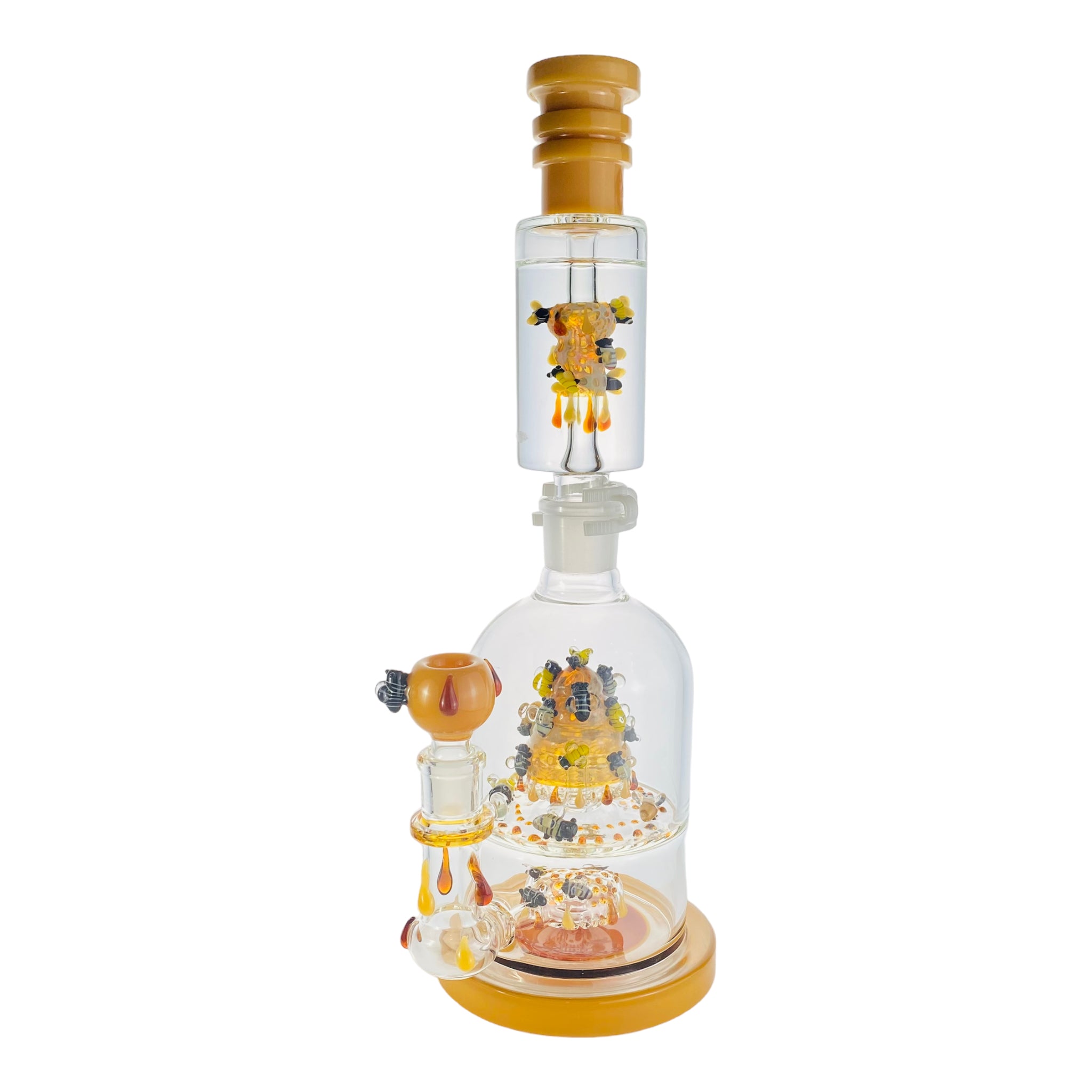 Apollo Glass - Large Honey Oil Drip Beehive Bong With Glycerin Freeze Coil Top