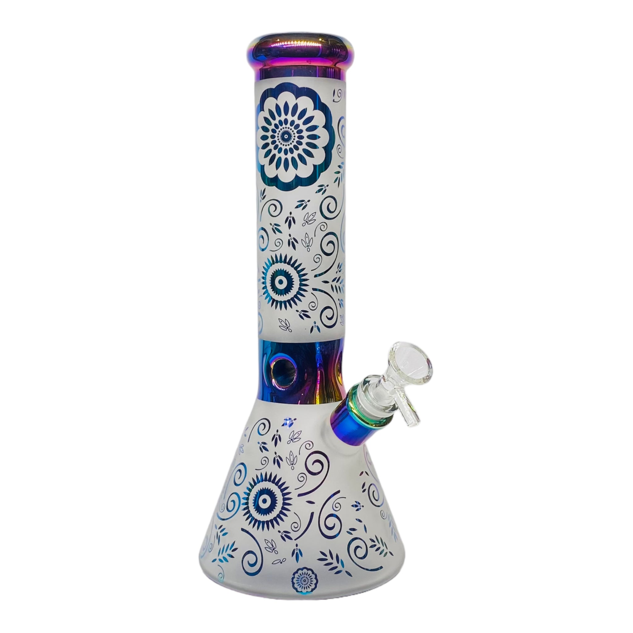 girly bong 12 Inch Sandblasted Beaker Base Glass Bong With Rainbow Flowers