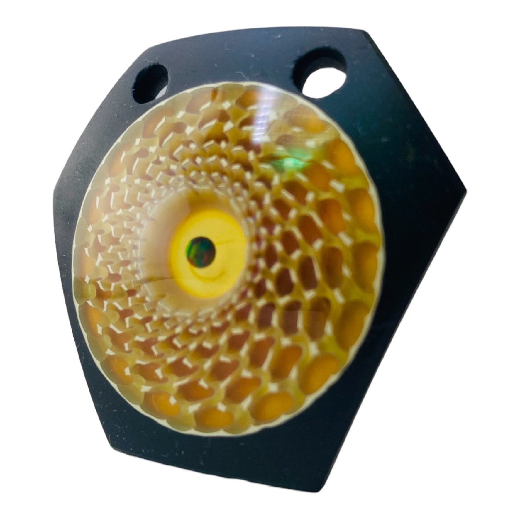 Yunk Glass Shield Clear Carve Amulet Pendant With Opal