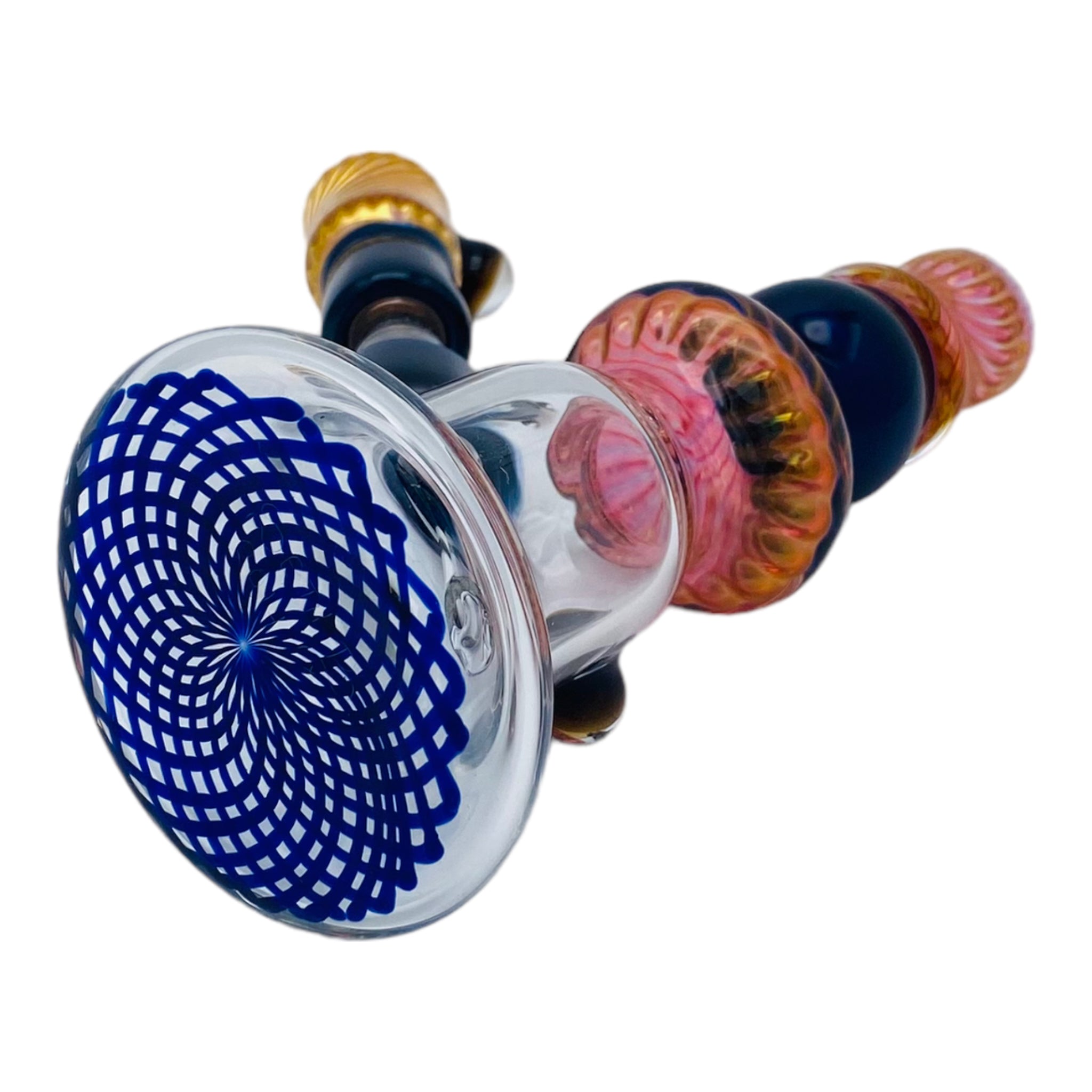 Seth B Glass - Pink Gold Fume Twist And Blue Stardust Mini Tube Dab Rig