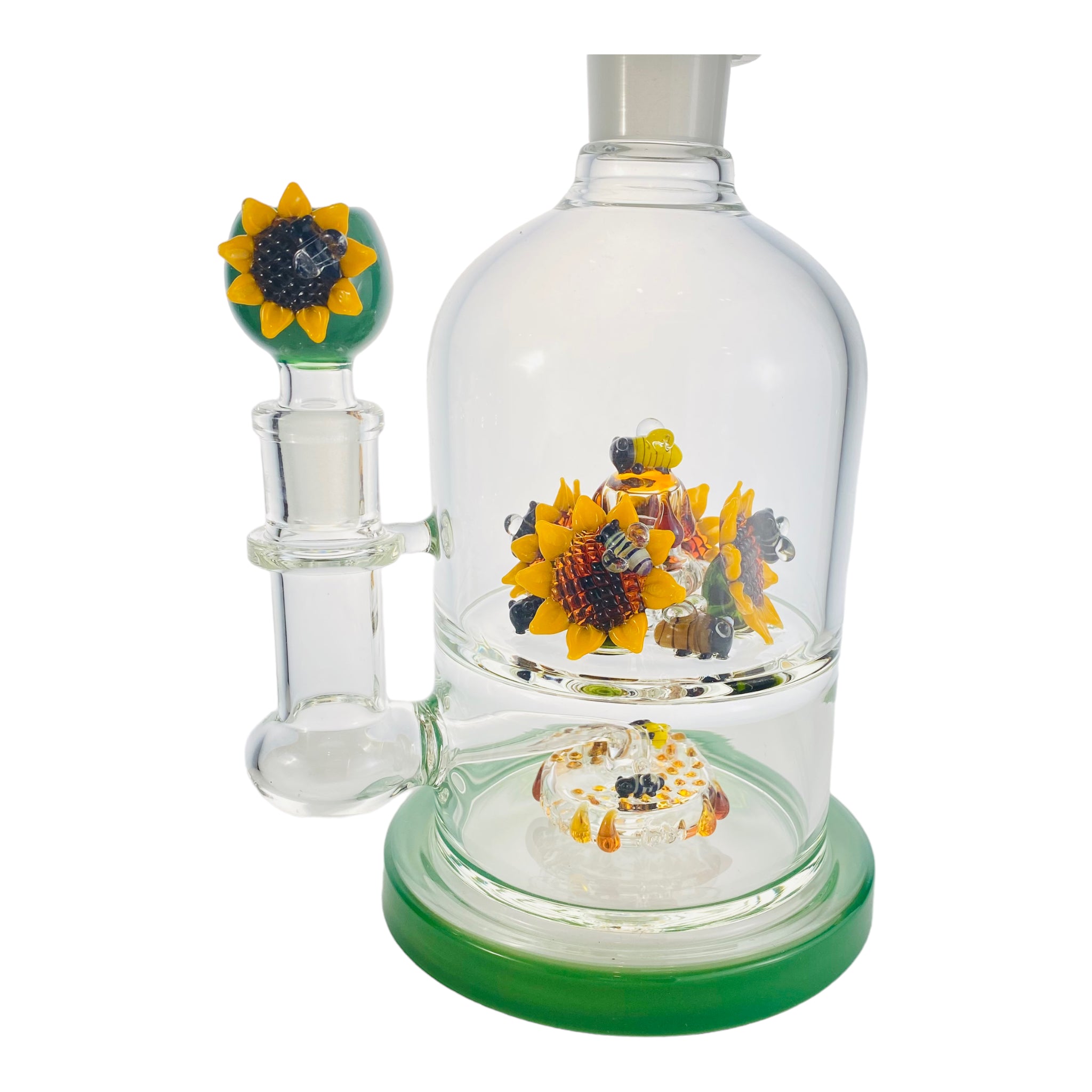 Apollo Glass - Large Sunflower Garden With Bees Glass Bong With Glycerin Freeze Coil Top