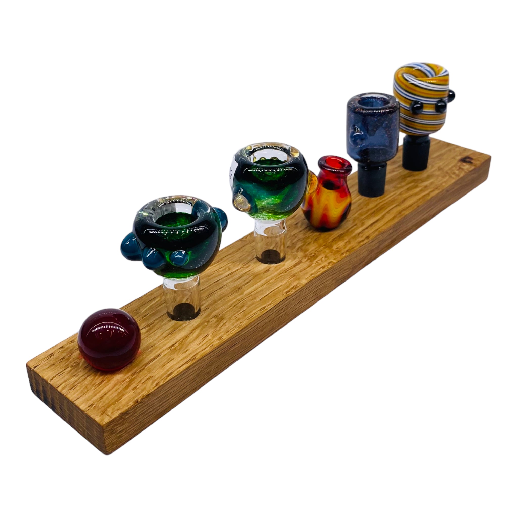 5 Hole Wood Display Stand Holder For 14mm Bong Bowl Pieces Or Quartz Bangers - White Oak