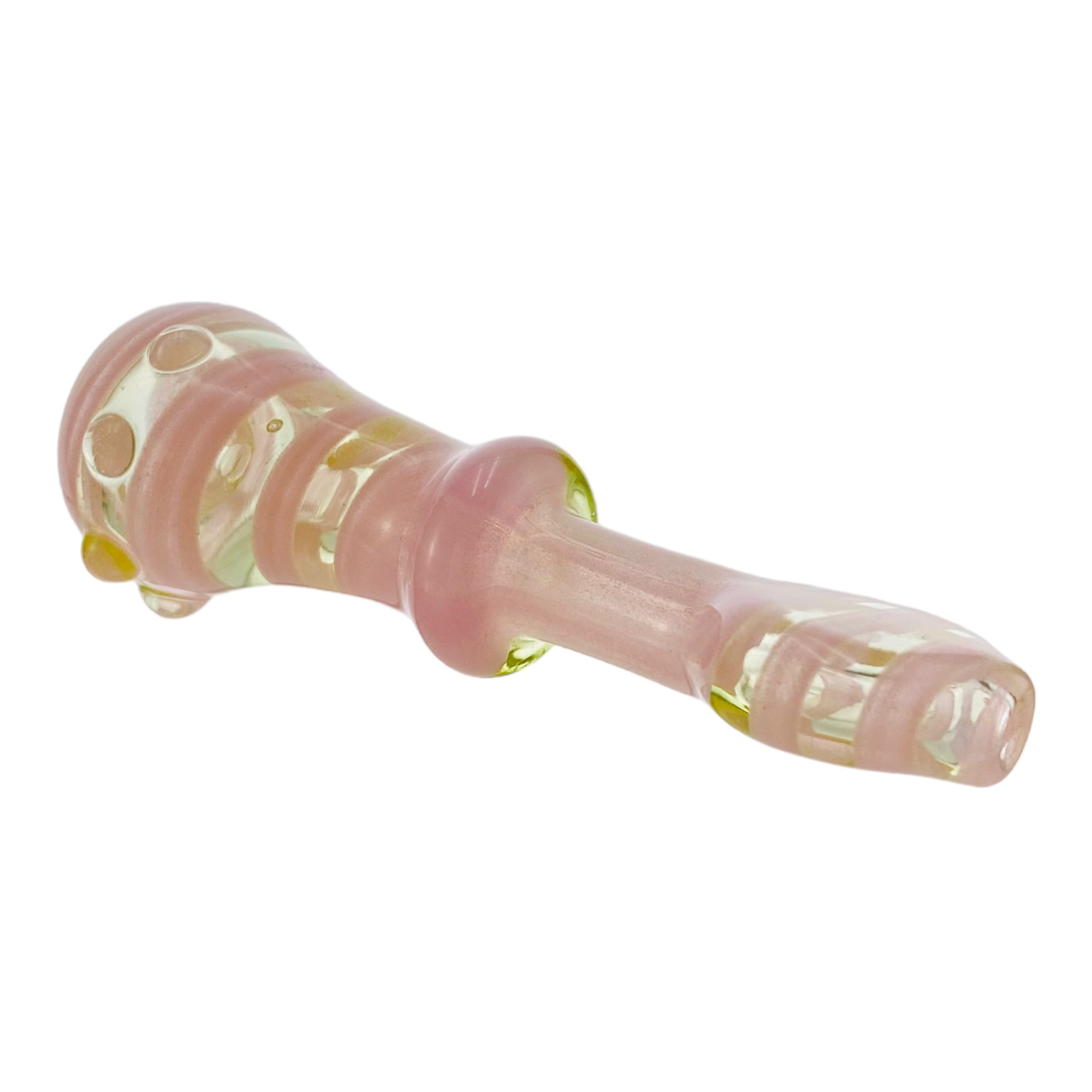 Glass Chillum Pipe - Pink Twirl Over Light Green Glass