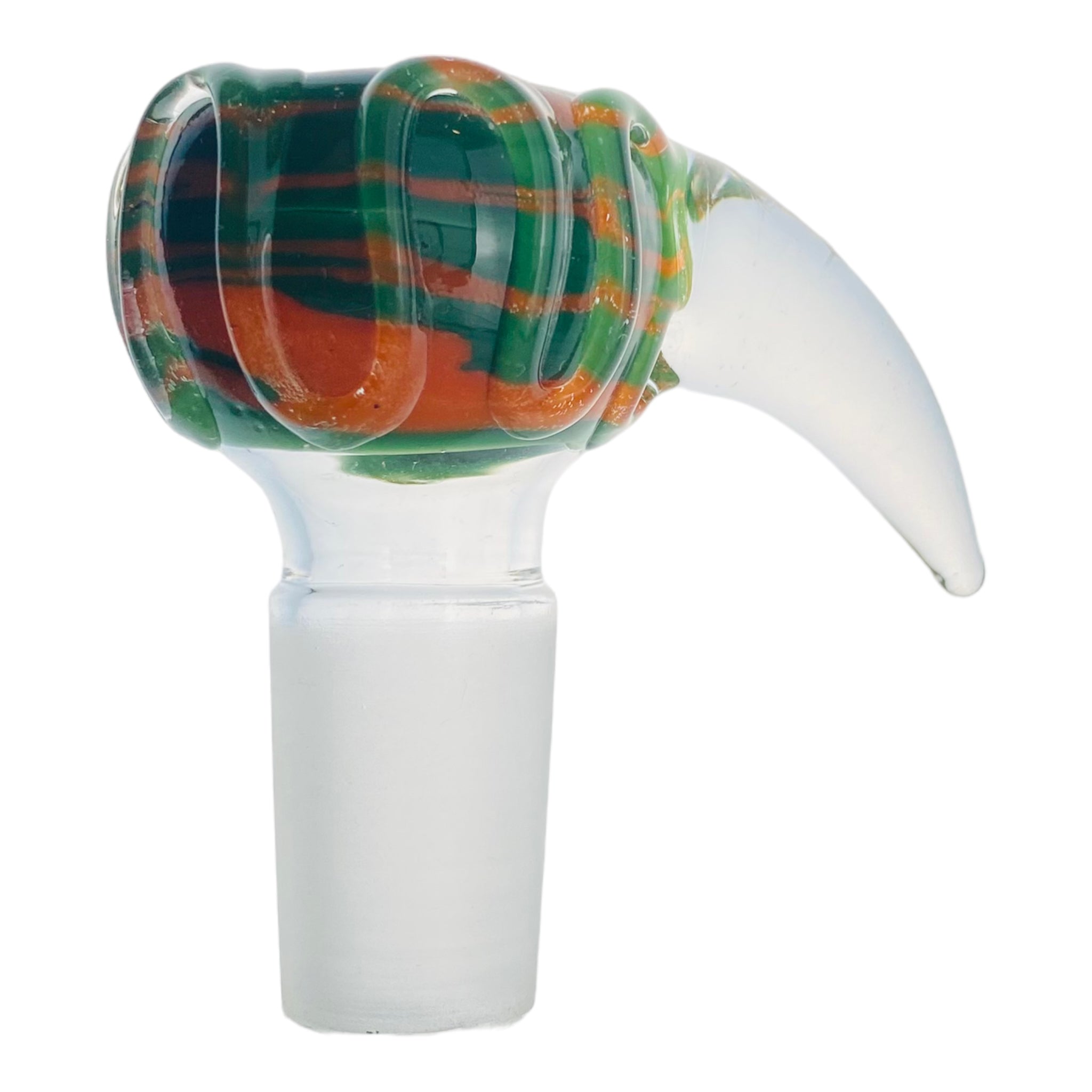 18mm Flower Bowl - Green And Orange Bubble With Clear Horn Handle Bong Bowl Piece