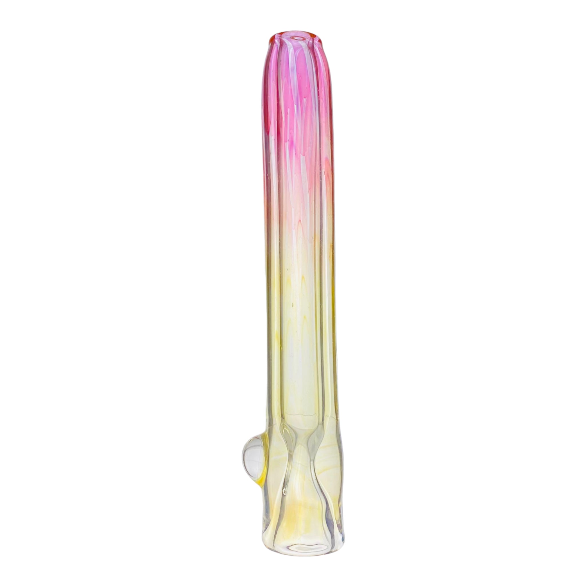 Glass Chillum Pipe - Yellow Silver Fuming To Pink Gold Fuming Fade