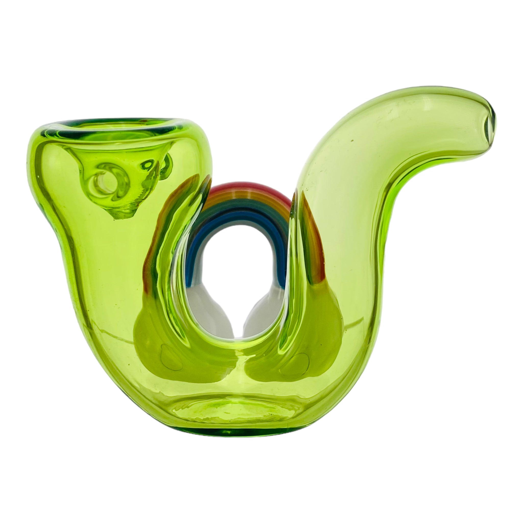 Green Glass Sherlock Hand Pipe With Rainbow And Clouds