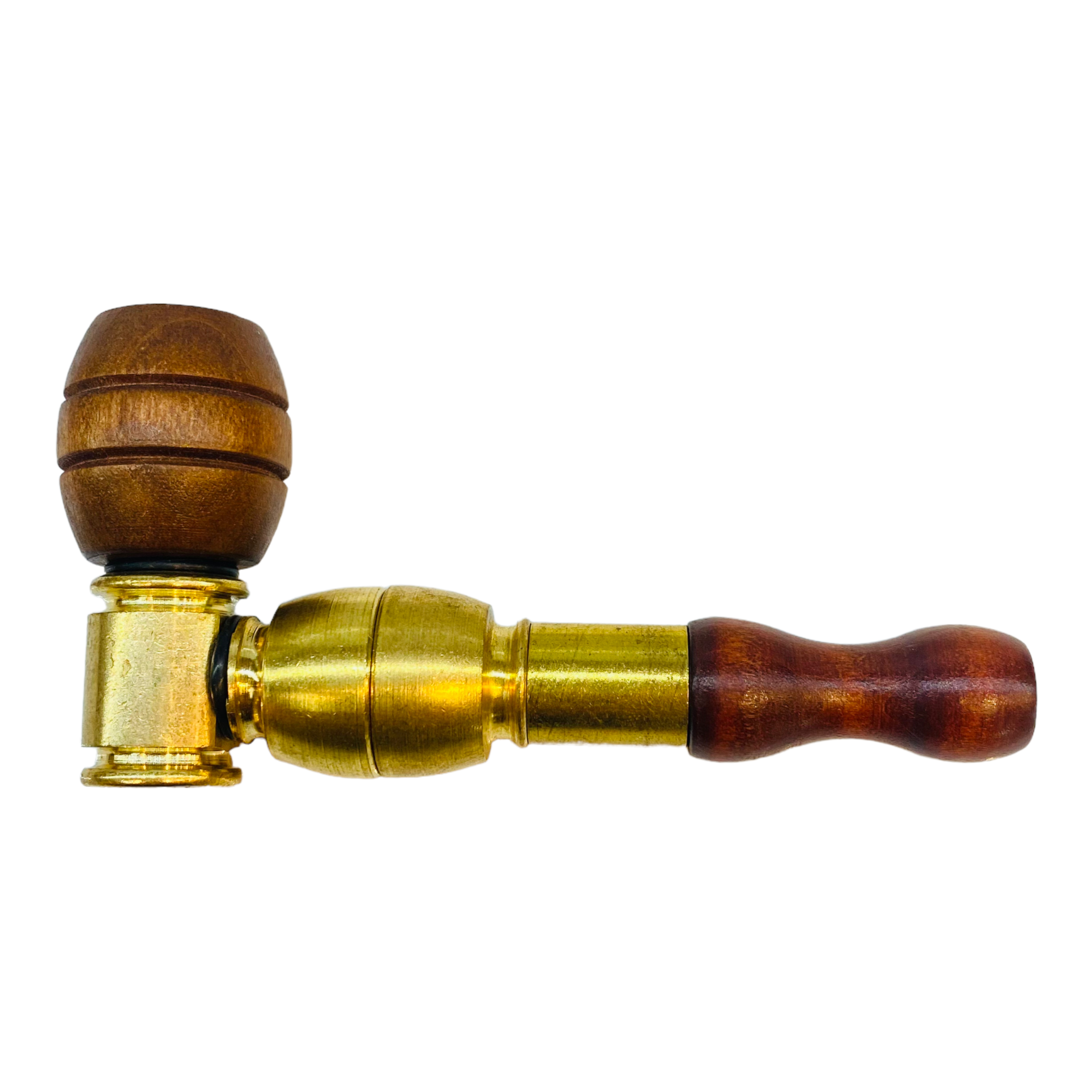 brown Brass Pipe With Wood Bowl And Mouthpiece