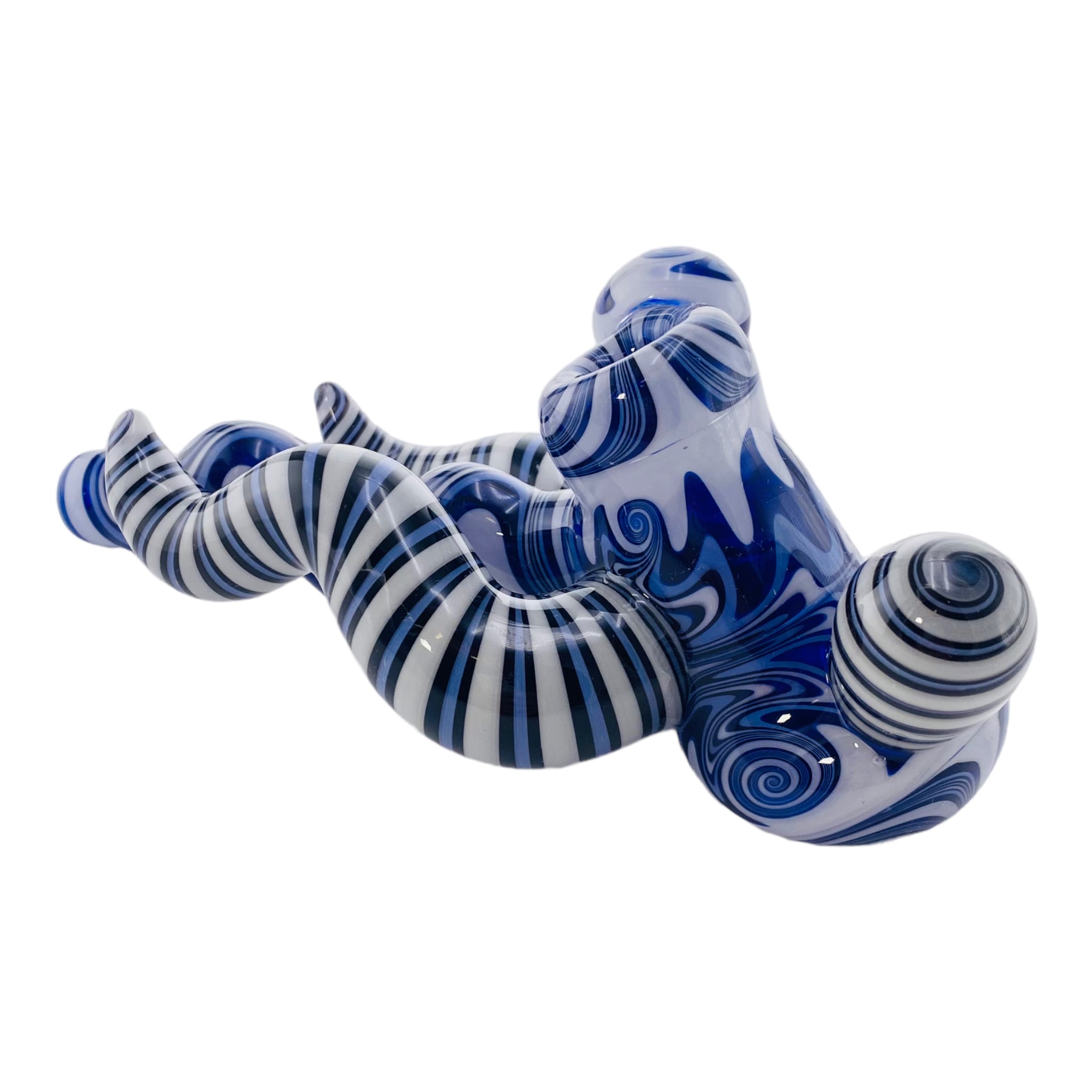 Custom Lay Down Blue And White Wig Wag Hammer Glass Hand Pipe