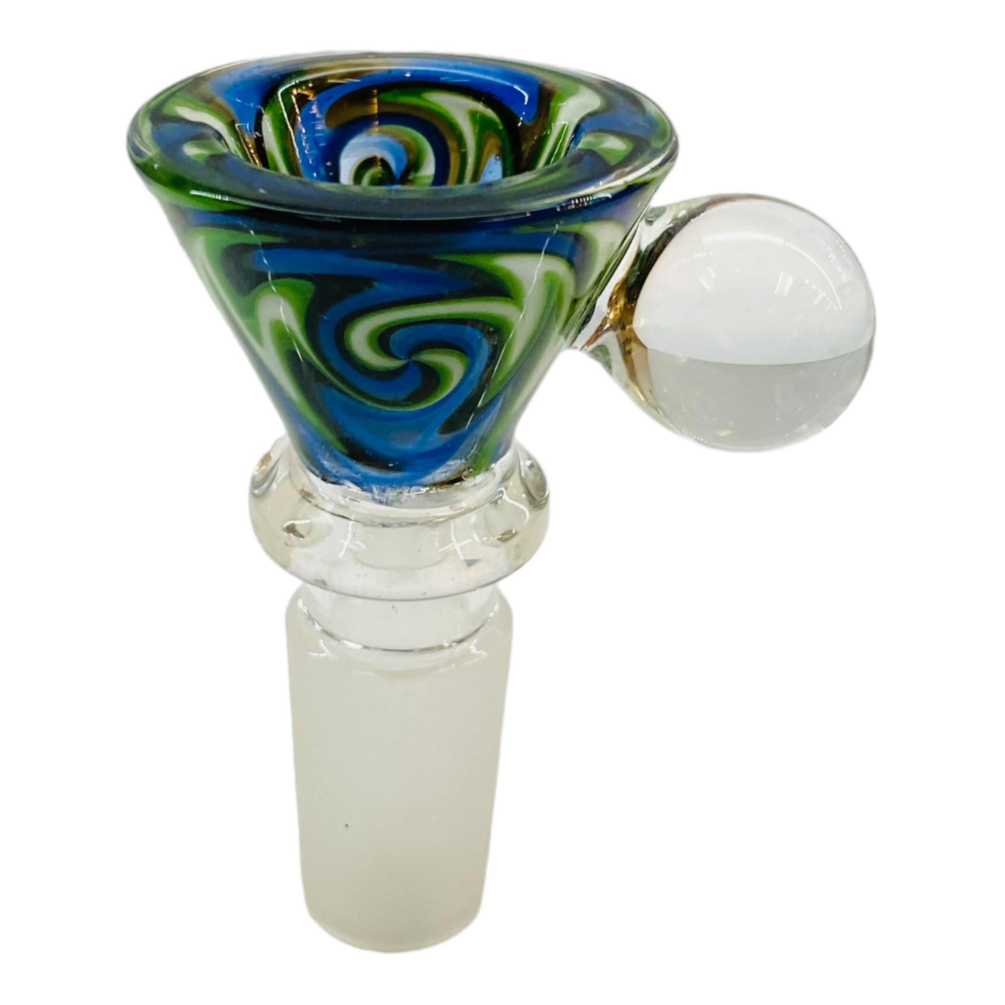 14mm Flower Bowl - Wig Wag Martini Bowl With Built In Honeycomb Screen - Green, Black, And Blue