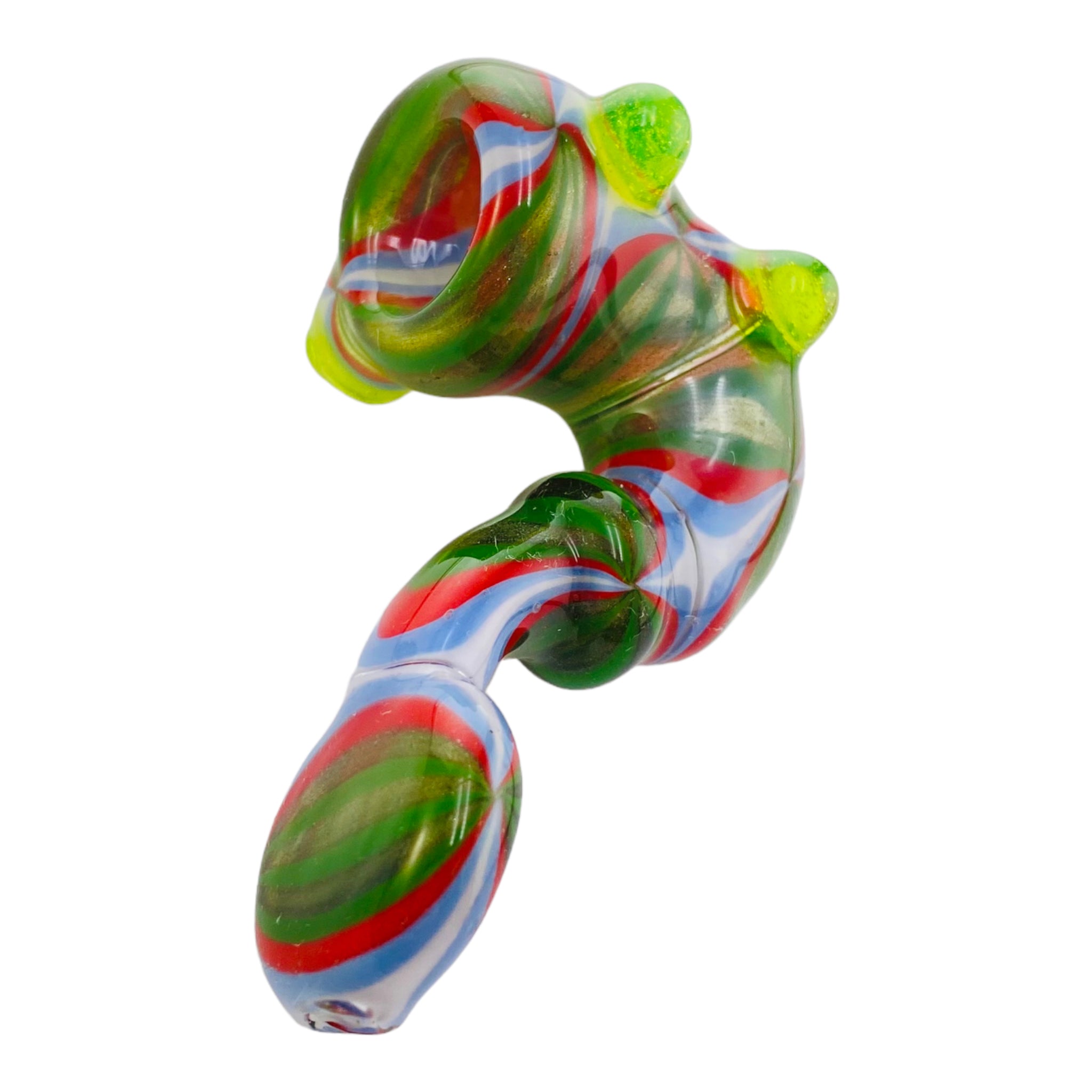 Custom Glass Sherlock Hand Pipe With Red, White, Blue And Green Wig Wag Sections
