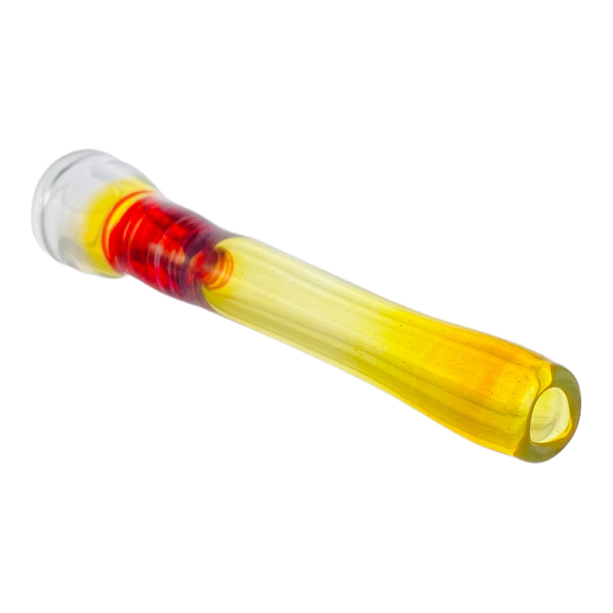 Glass Chillum Pipe - Yellow Silver Fuming With Red Wrap