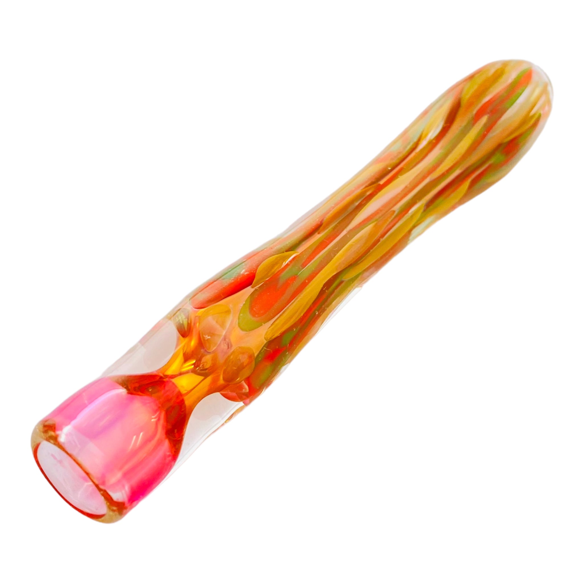 Glass Chillum Pipe - Pink Gold Fuming With Rasta Inside Out