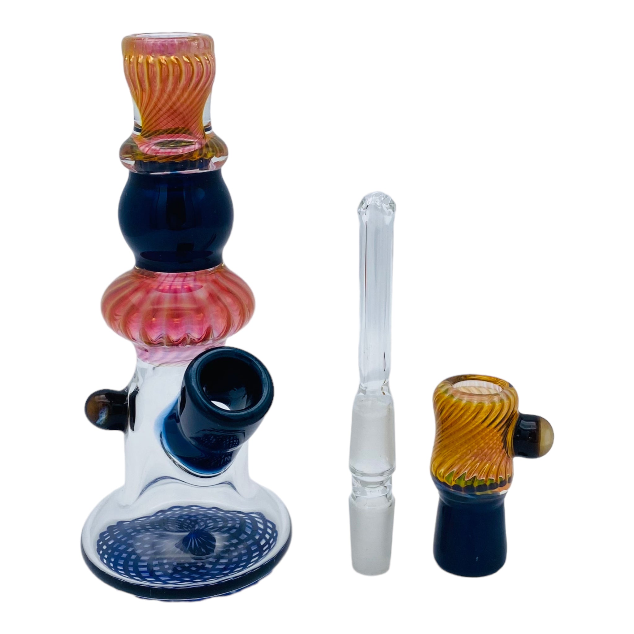 Seth B Glass - Pink Gold Fume Twist And Blue Stardust Mini Tube Dab Rig