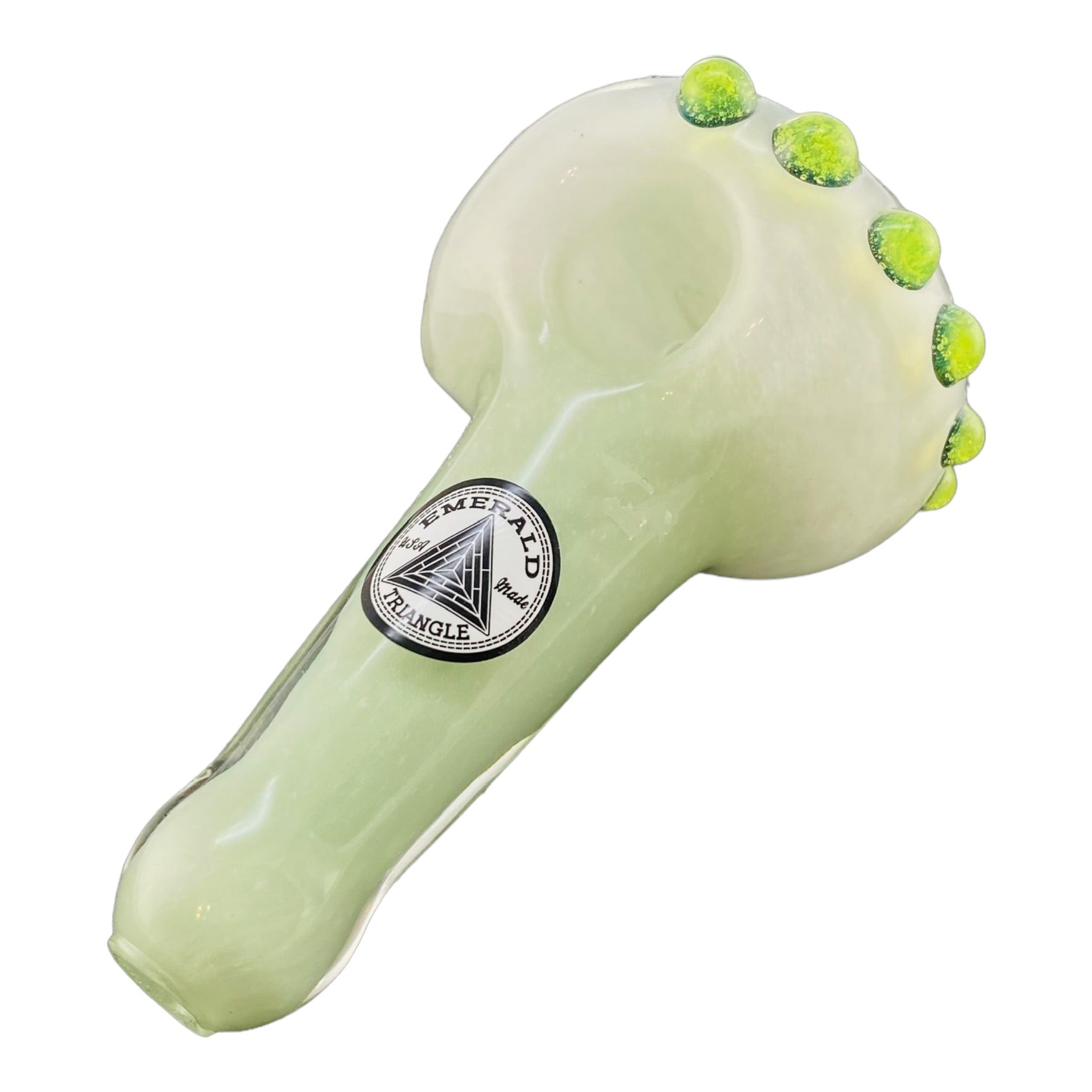Emerald Triangle Glass - Glass Hand Pipe - Sea Foam Green With Dot Stack End