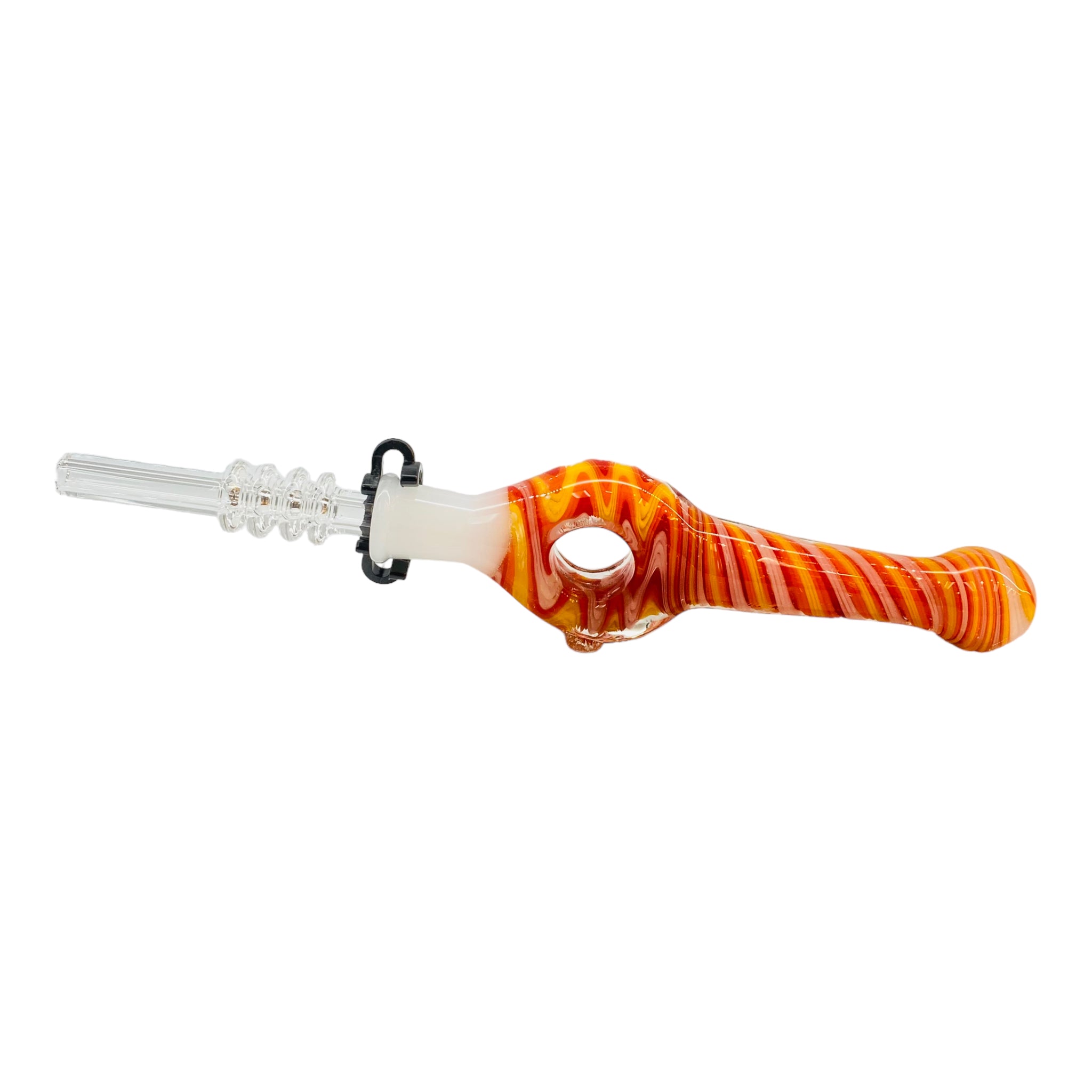 10mm Nectar Collector - Red, Orange And Yellow Wig Wag Spiral Donut With Quartz Tip