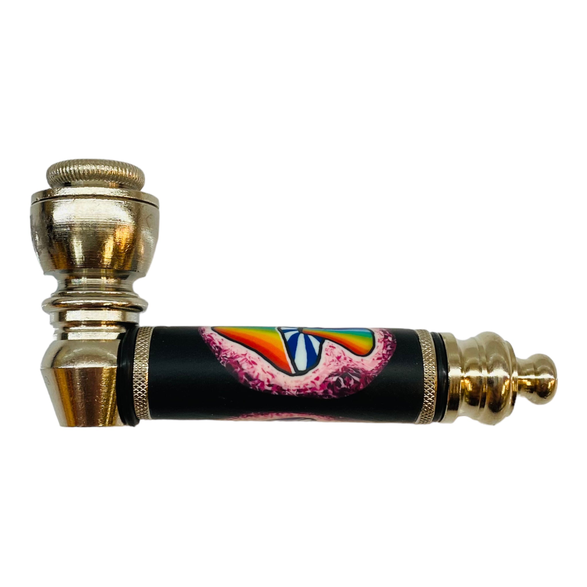 Metal Hand Pipes - Silver Chrome Hand Pipe With Magical Rainbow Mushroom