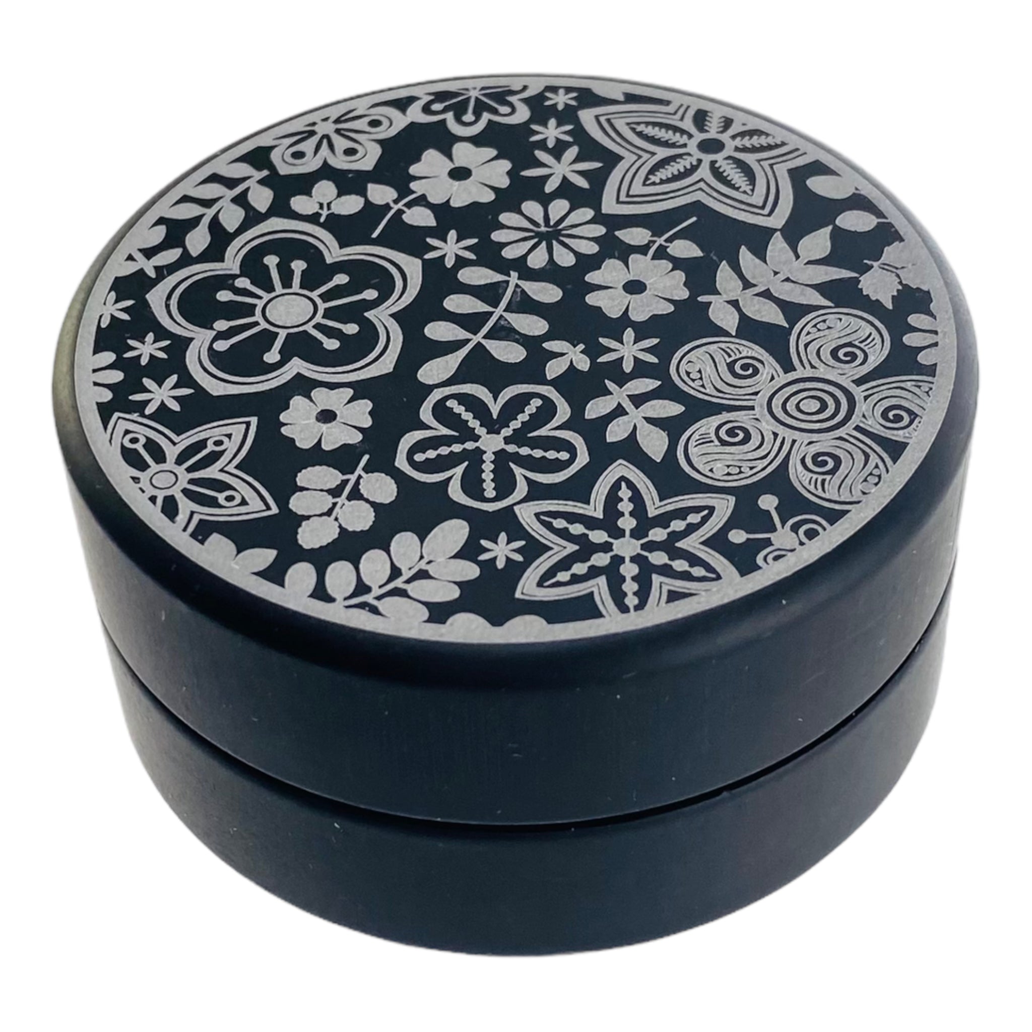 Tahoe Grinders - Black Anodized Aluminum Large Two Piece Herb Grinder With Flowers And Stars