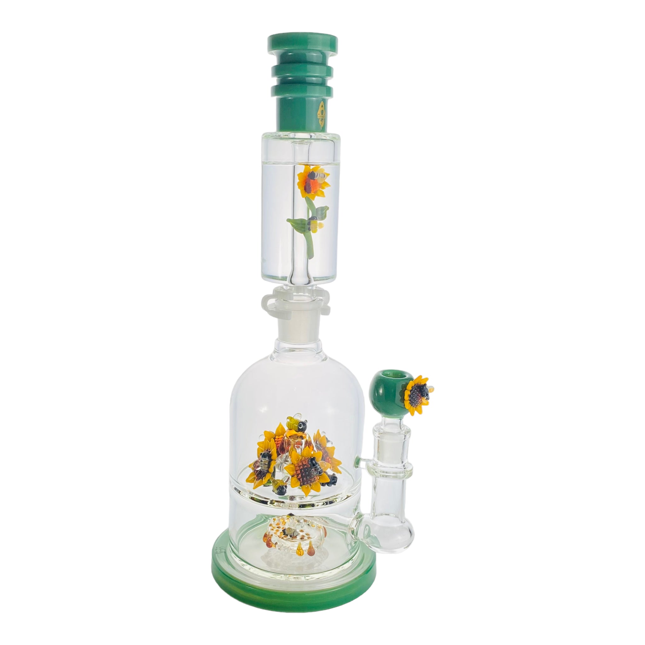 Apollo Glass - Large Sunflower Garden With Bees Glass Bong With Glycerin Freeze Coil Top